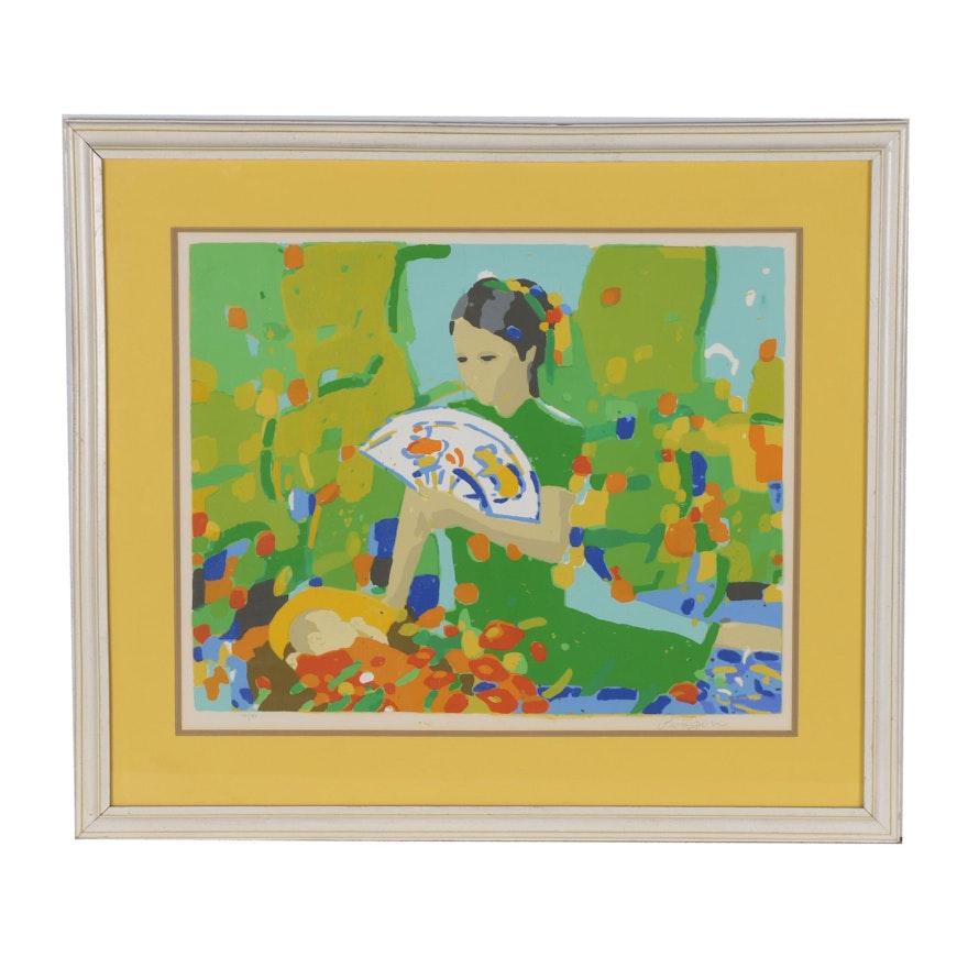 Jen Pang Serigraph of Mother and Child