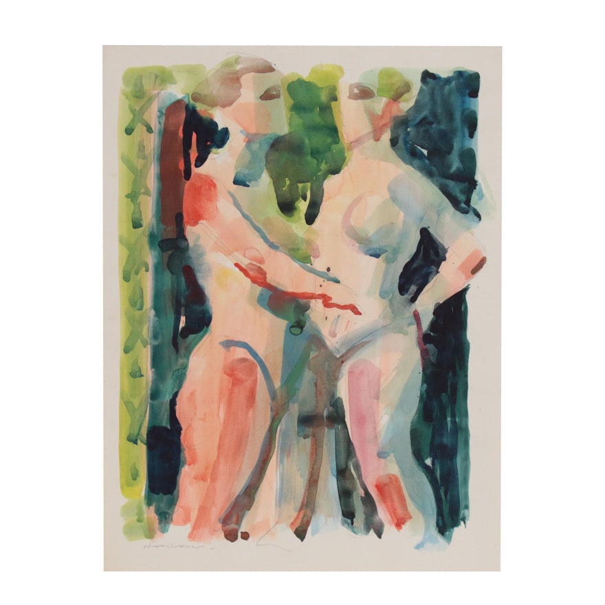 Jack Meanwell Abstract Figural Watercolor Painting