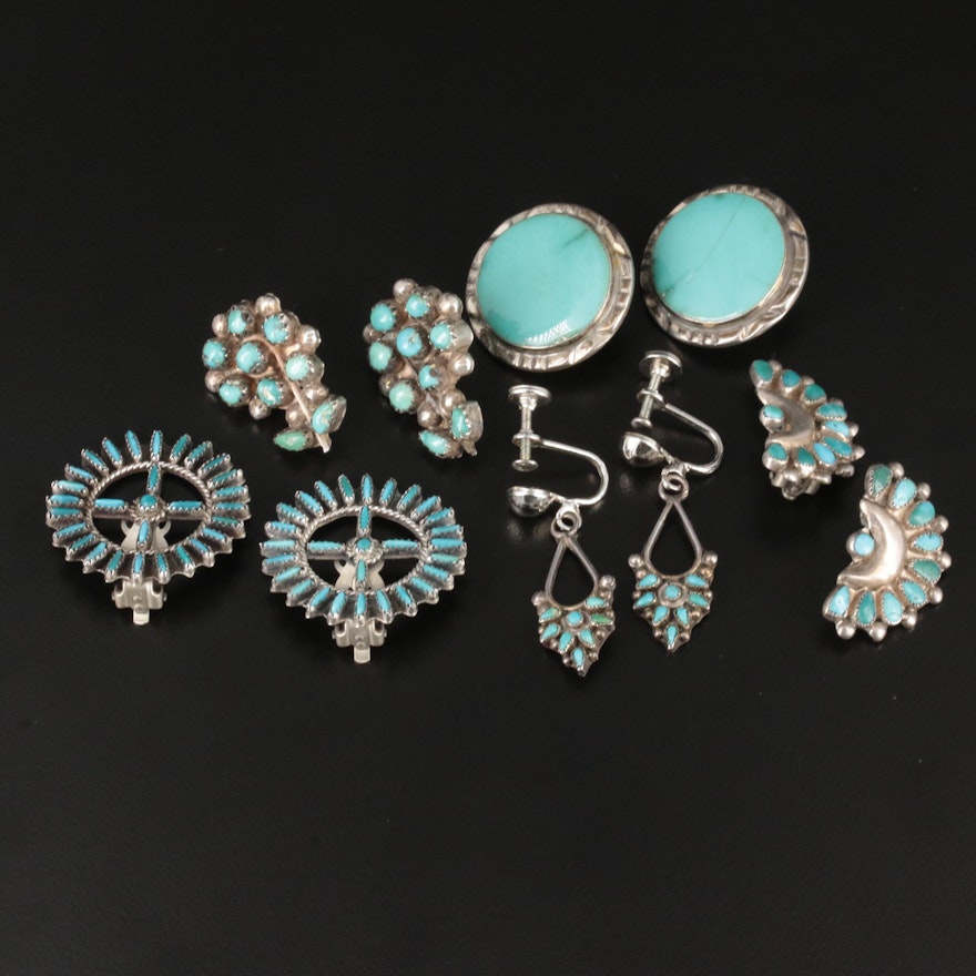 Southwestern Style Sterling Silver and Silver Tone Turquoise Earrings
