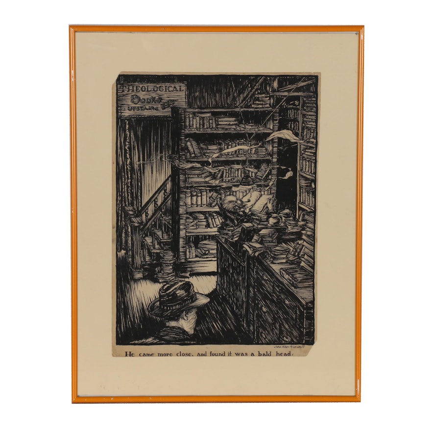 John Alan Maxwell Ink Illustration of Interior Scene