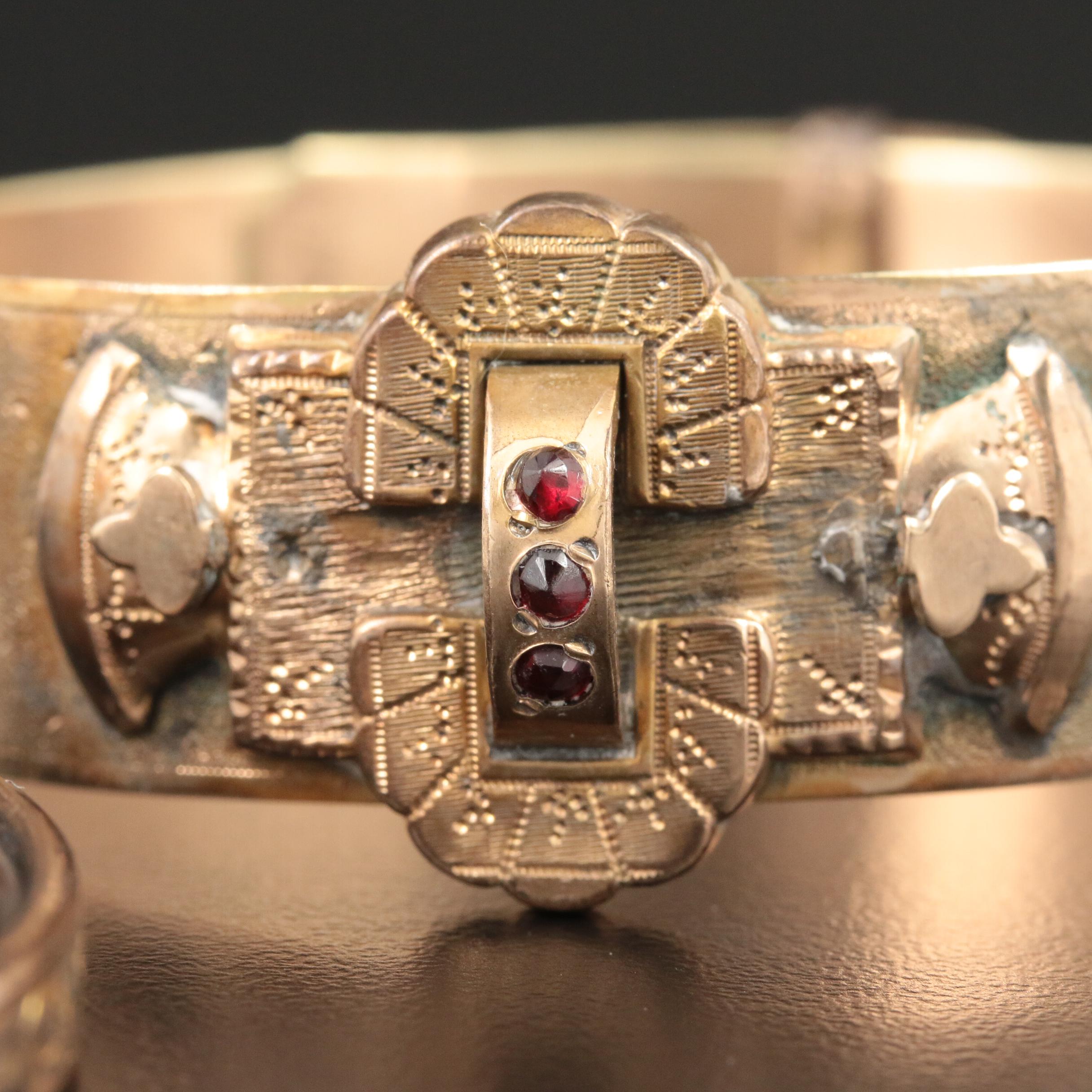 Vintage Garnet Buckle and Bangle Bracelets