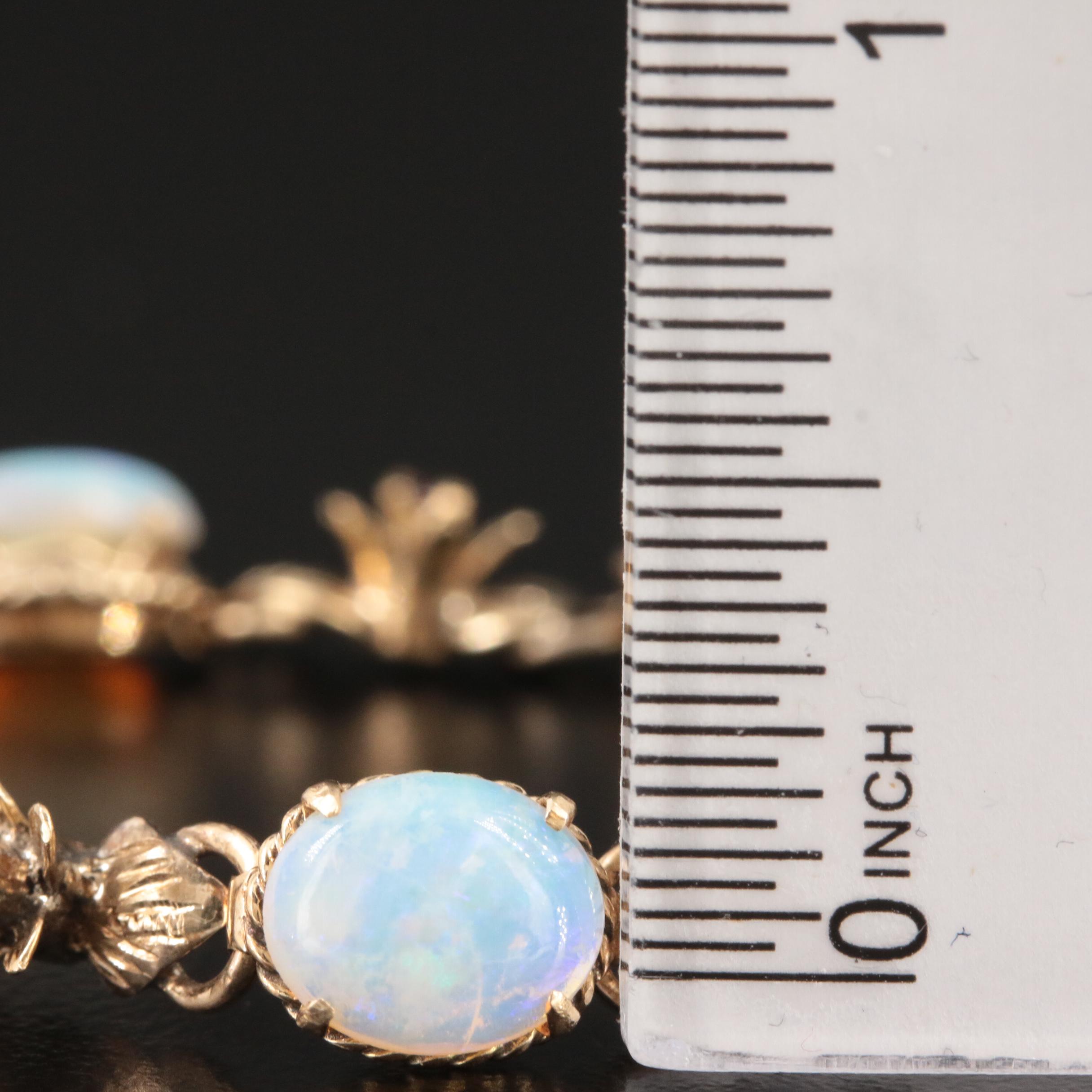 Vintage 14K Yellow Gold Opal and Ruby Bracelet and Earrings