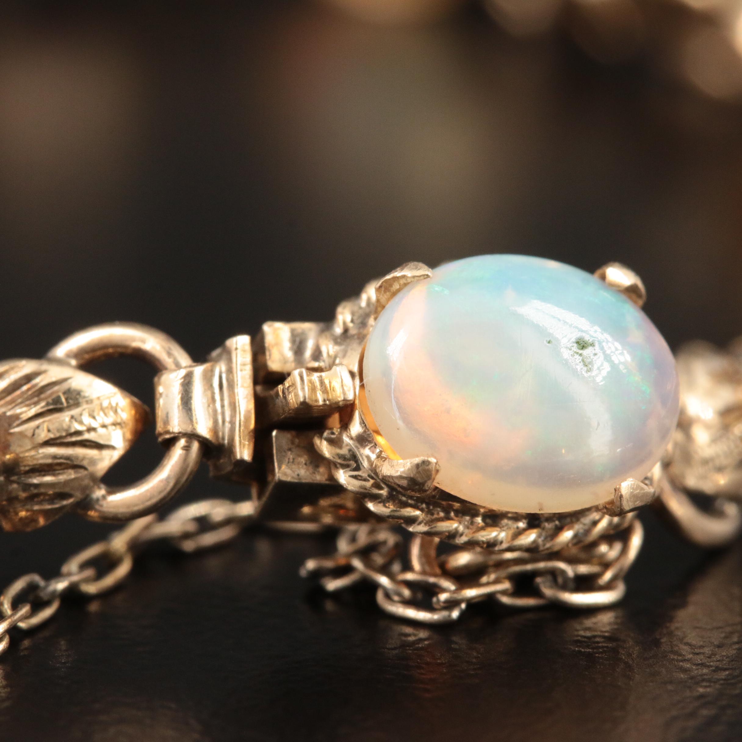 Vintage 14K Yellow Gold Opal and Ruby Bracelet and Earrings