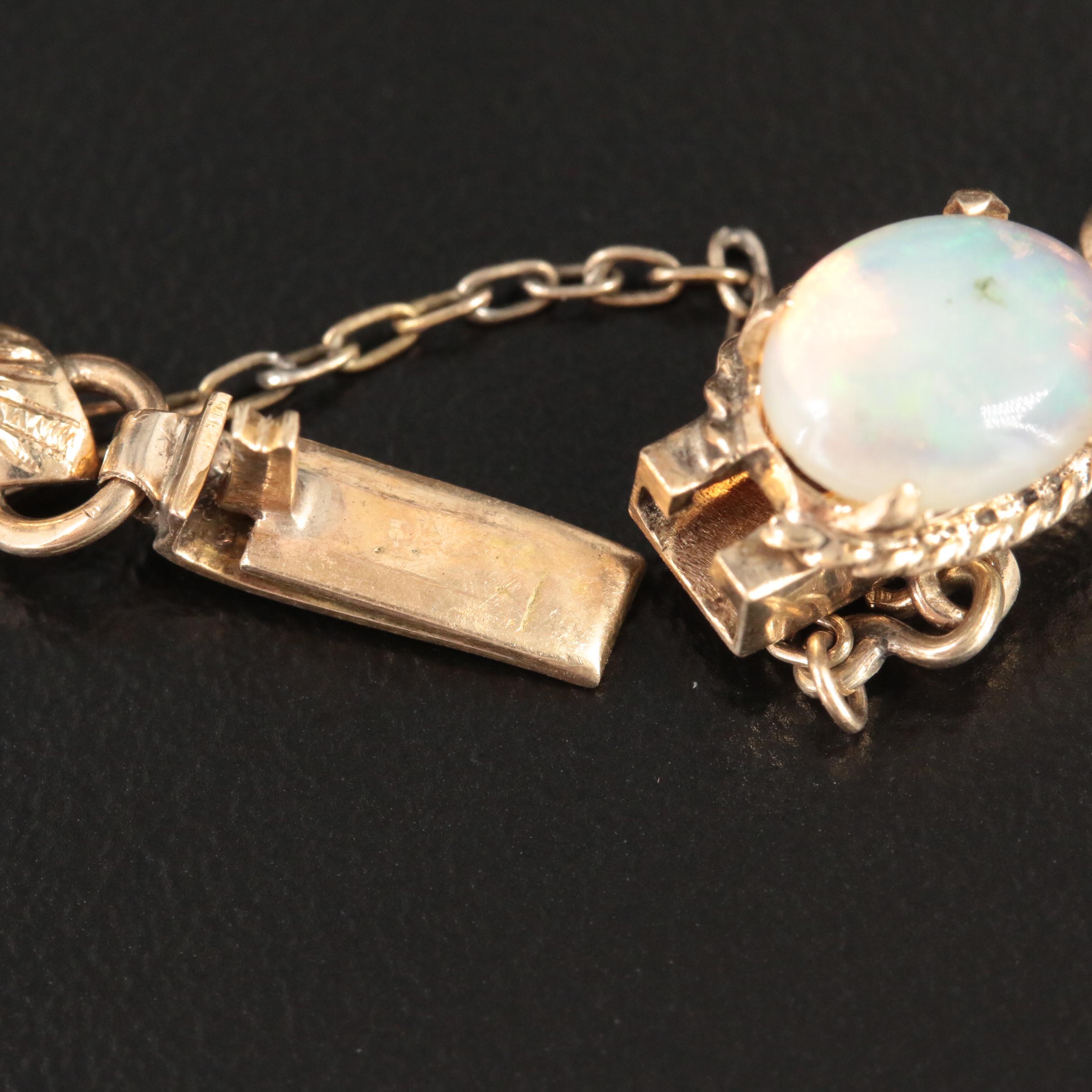 Vintage 14K Yellow Gold Opal and Ruby Bracelet and Earrings