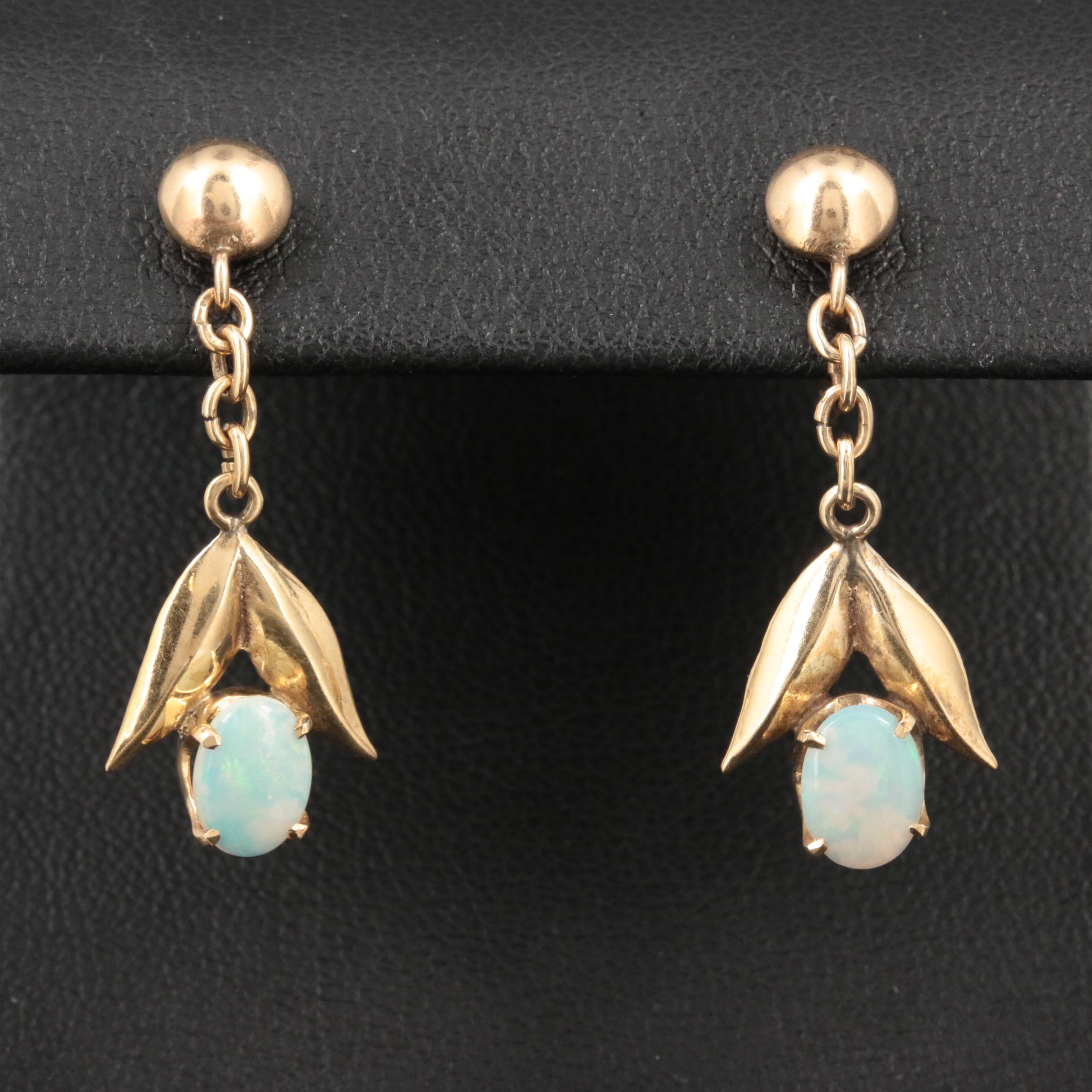 Vintage 14K Yellow Gold Opal and Ruby Bracelet and Earrings