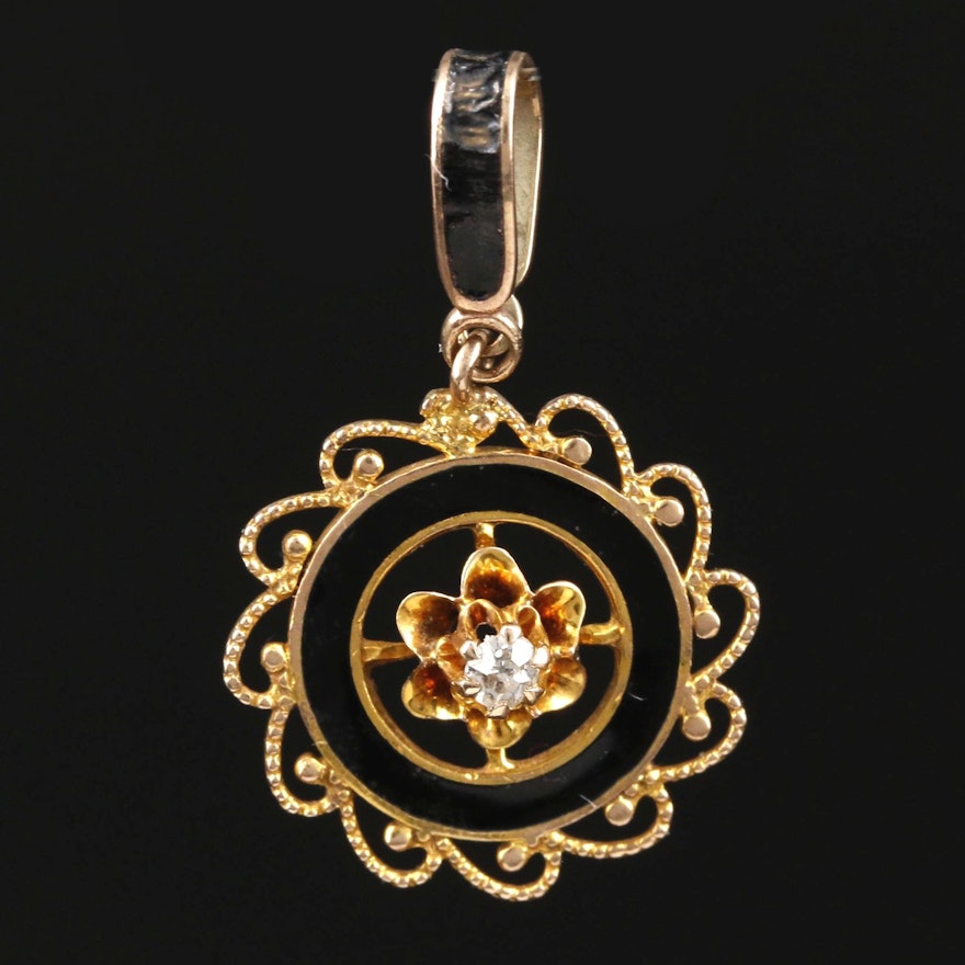 Victorian 10K Yellow Gold Diamond Pendant