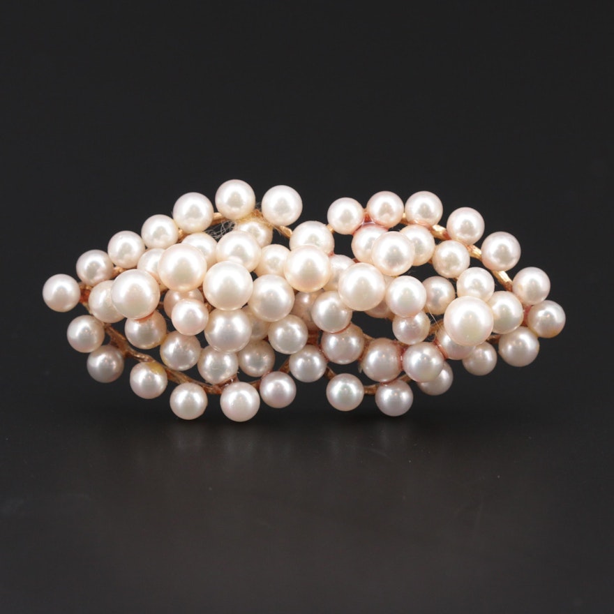 Vintage 14K Yellow Gold Cultured Pearl Brooch