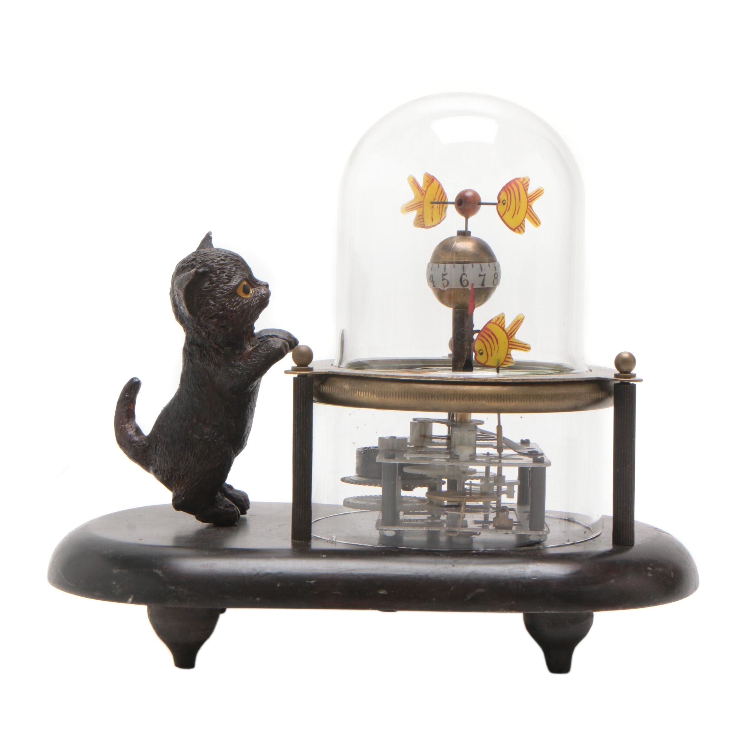 Cat Watching Fish Automaton Novelty Clock