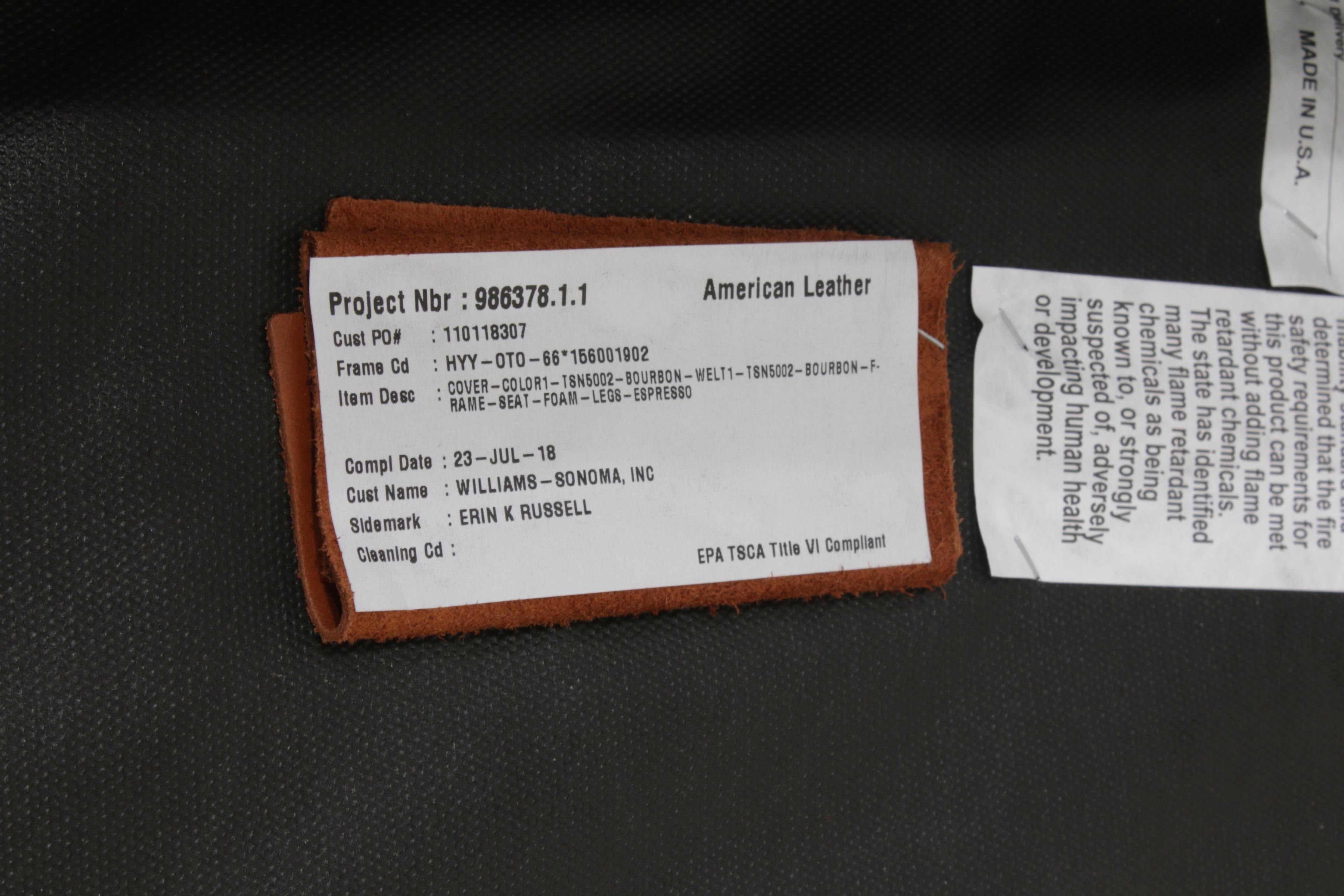 American Leather for Williams Sonoma "Rex" Bench/Ottoman in "Bourbon" Leather