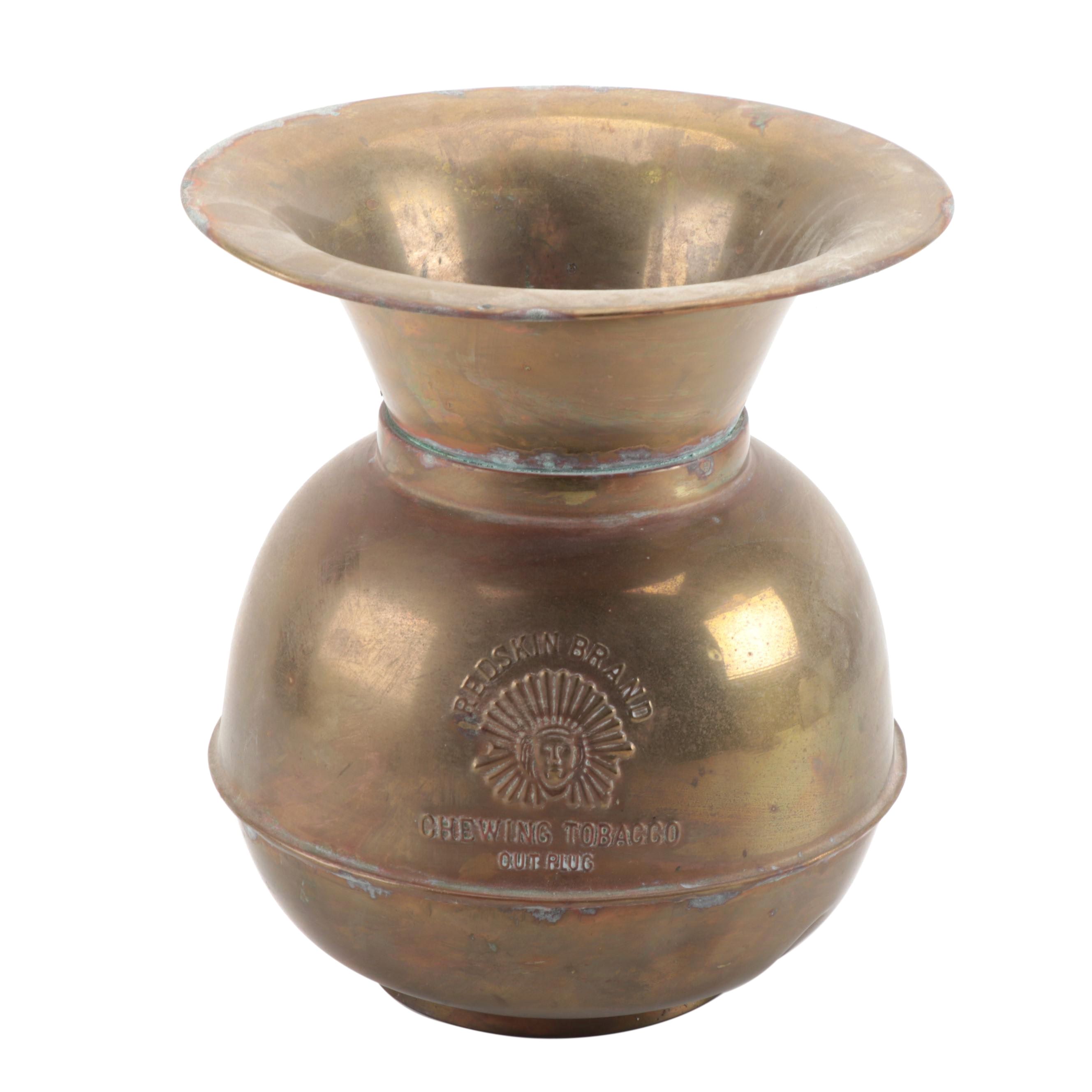 Redskin Brand Chewing Tobacco Brass Spittoon, Vintage