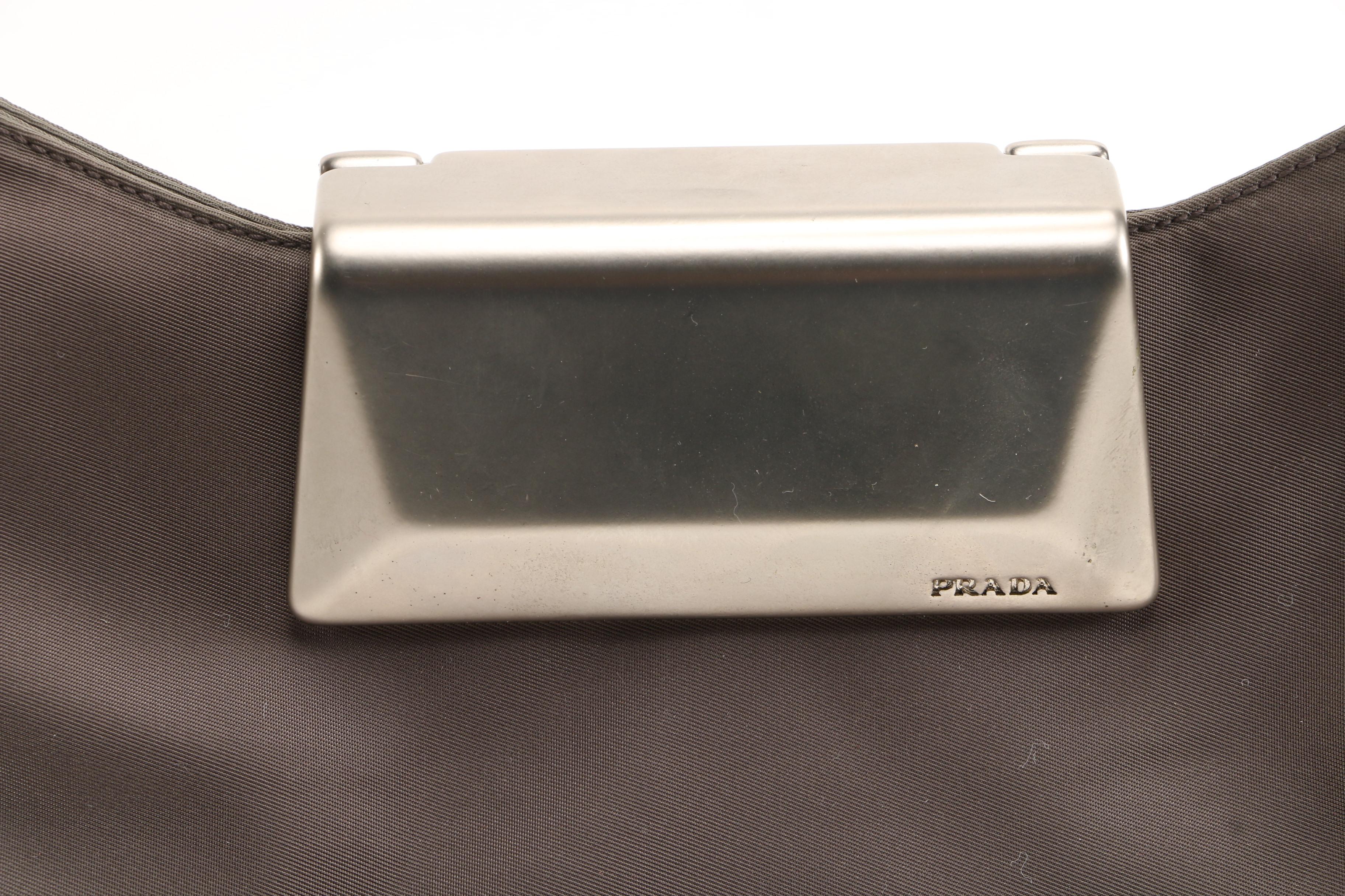 Prada Shoulder Bag in Grey Tessuto Nylon with Clasp Closure