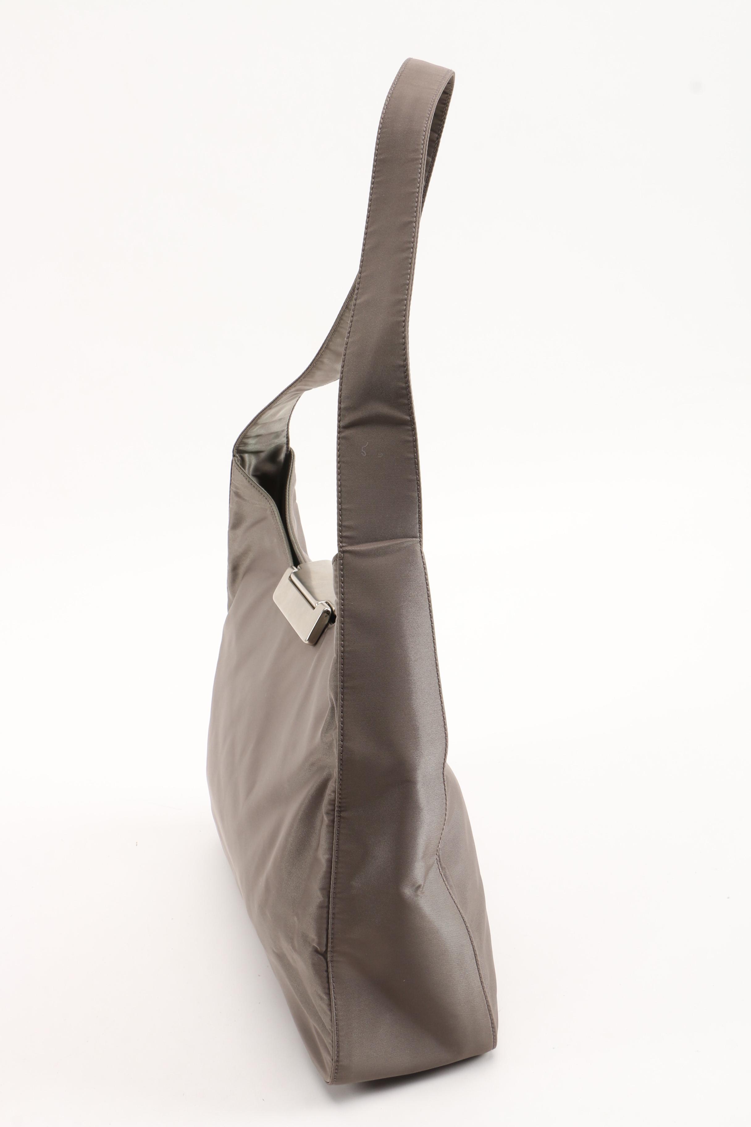Prada Shoulder Bag in Grey Tessuto Nylon with Clasp Closure