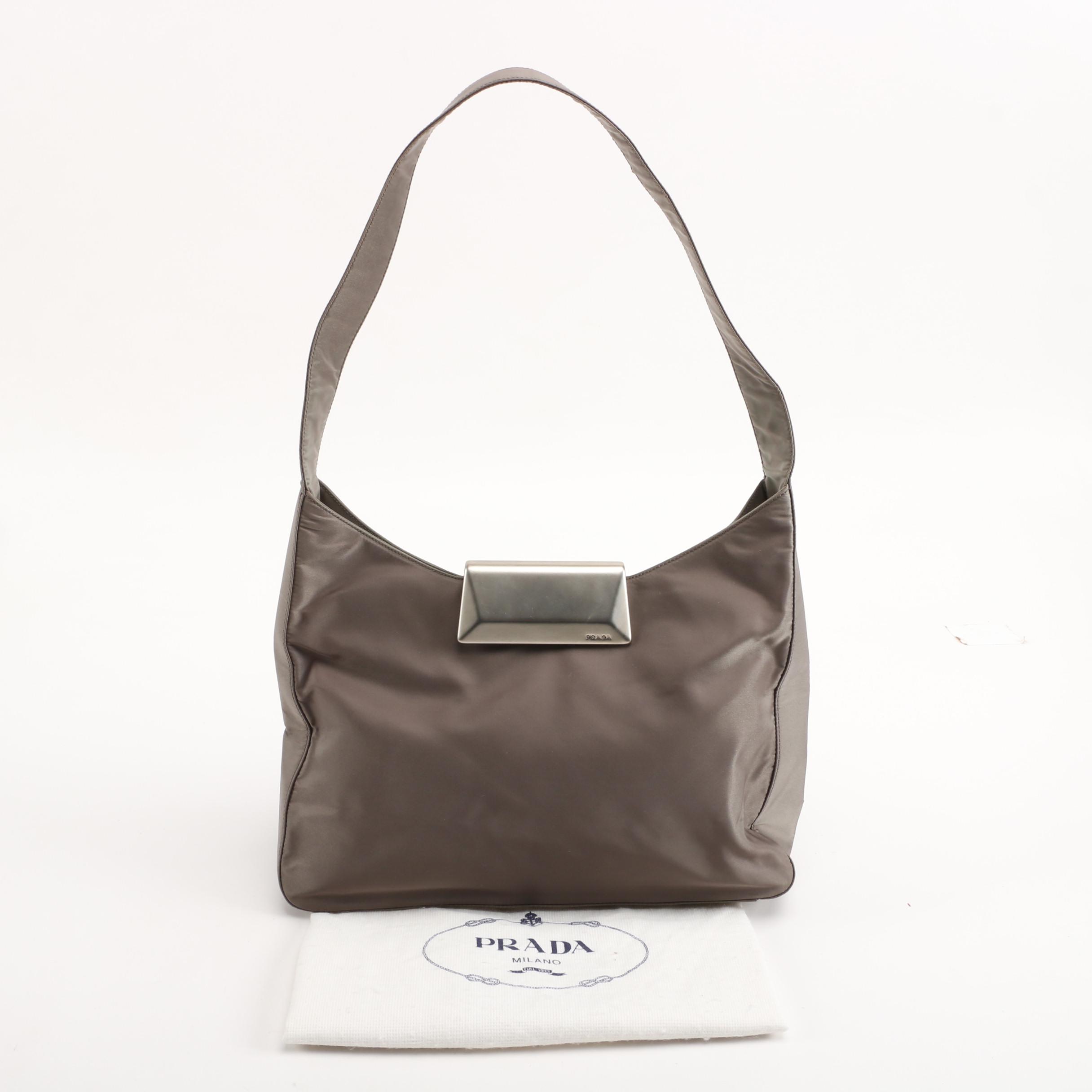Prada Shoulder Bag in Grey Tessuto Nylon with Clasp Closure