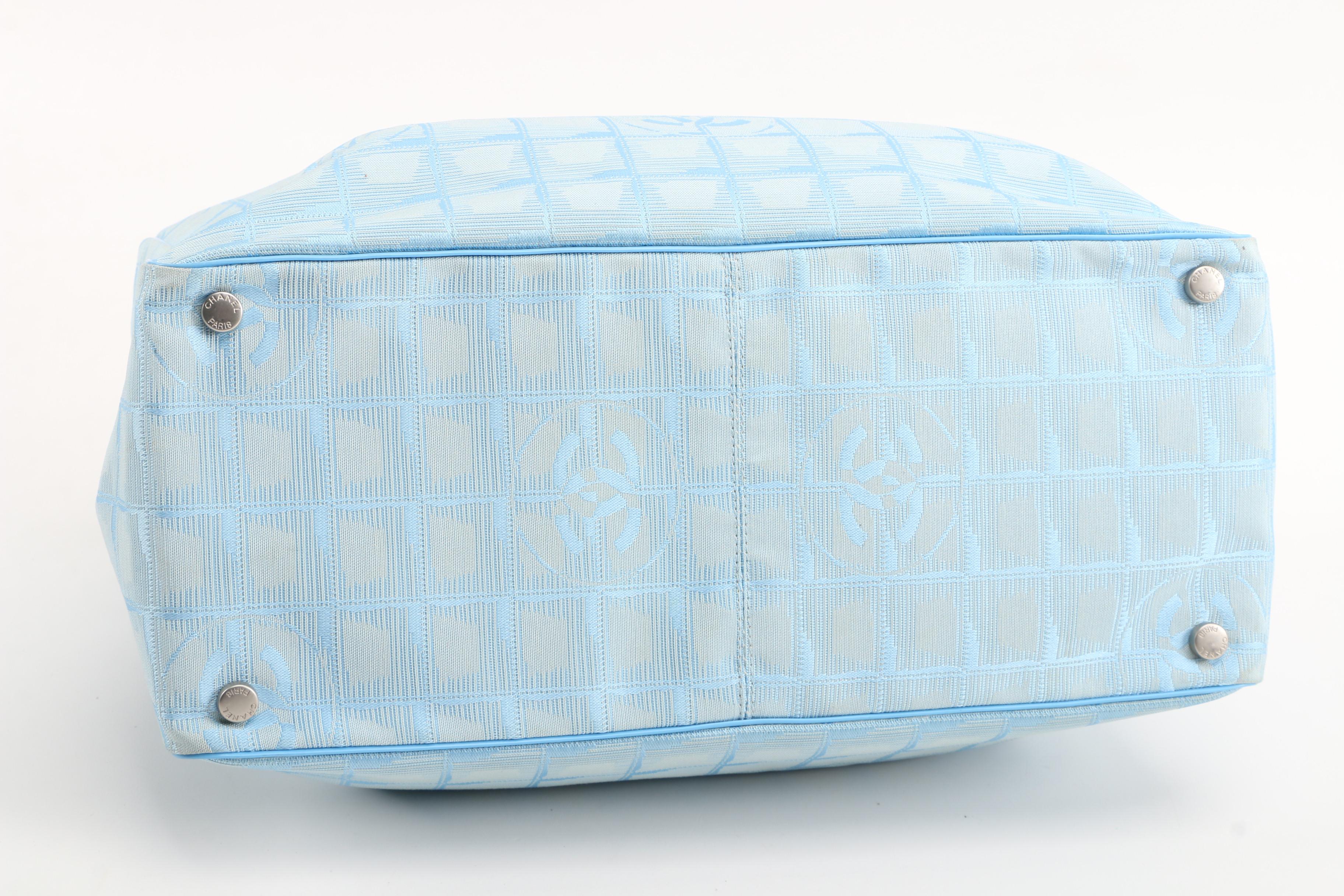 Chanel Travel Line Tote Bag in Light Blue CC Logo Nylon and Leather