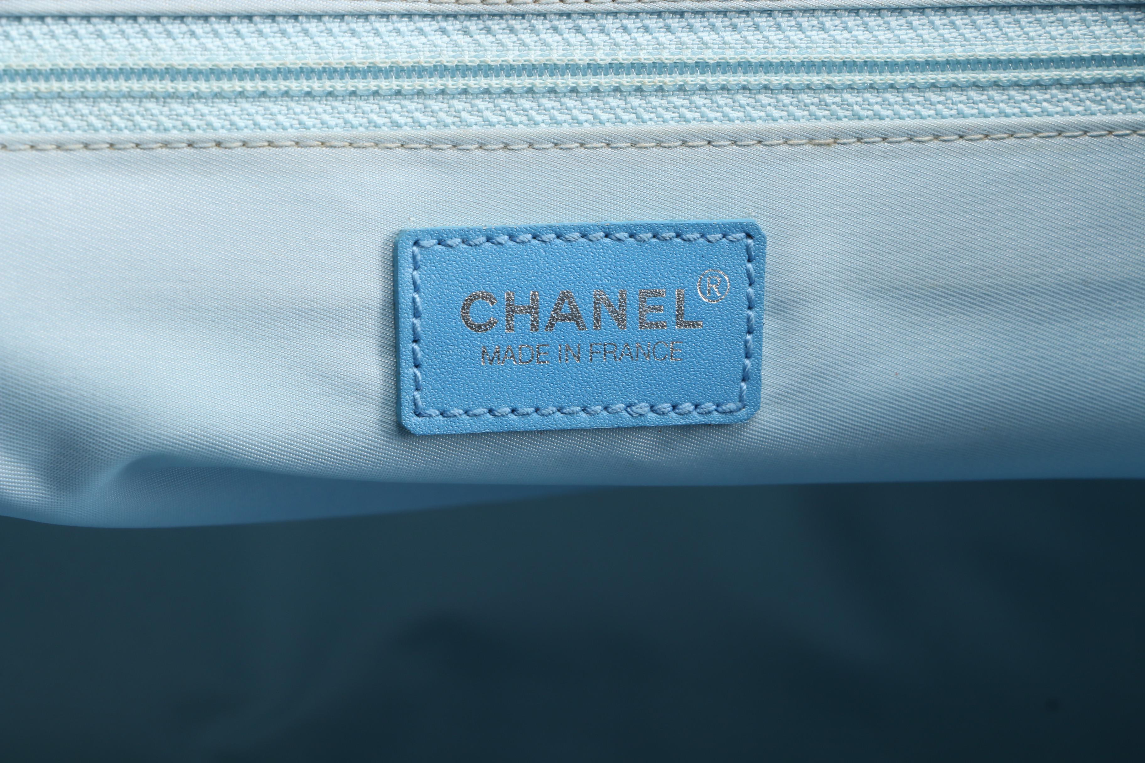 Chanel Travel Line Tote Bag in Light Blue CC Logo Nylon and Leather