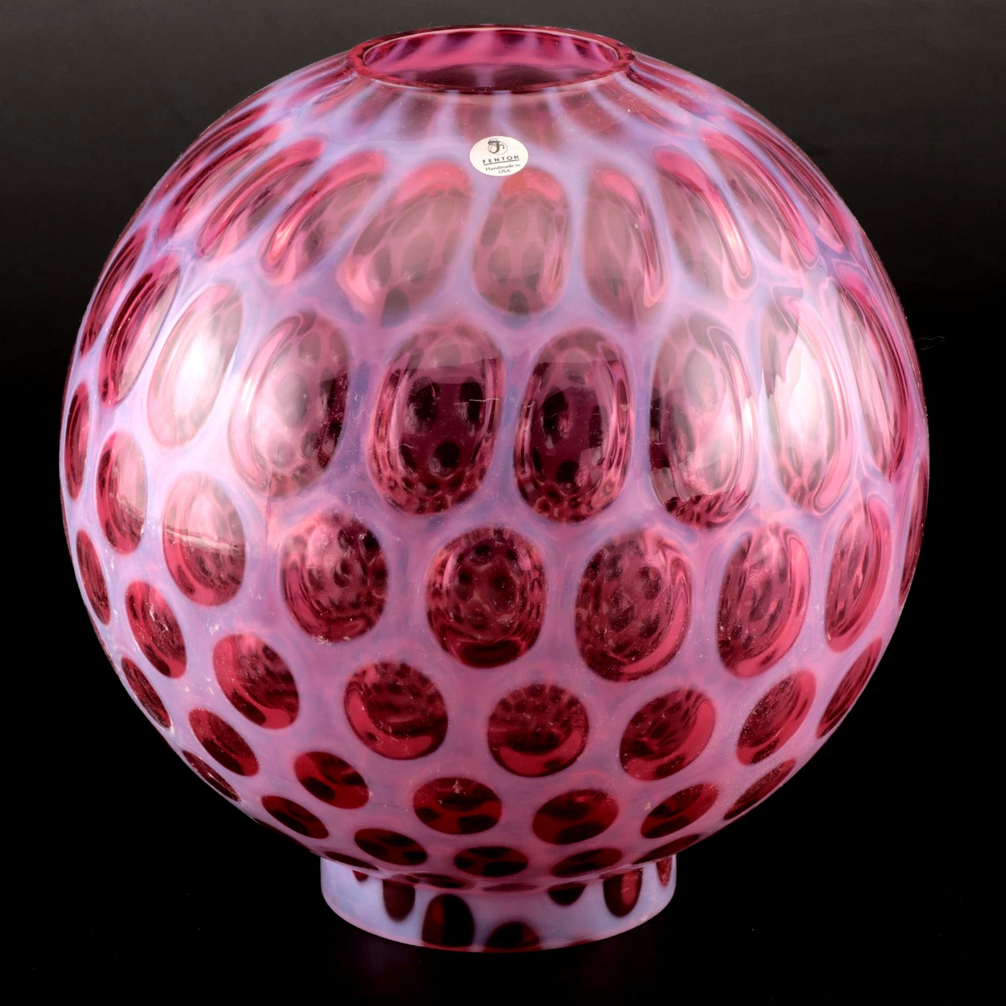 Fenton Cranberry Coin Dot Art Glass Globe Lamp Shade
