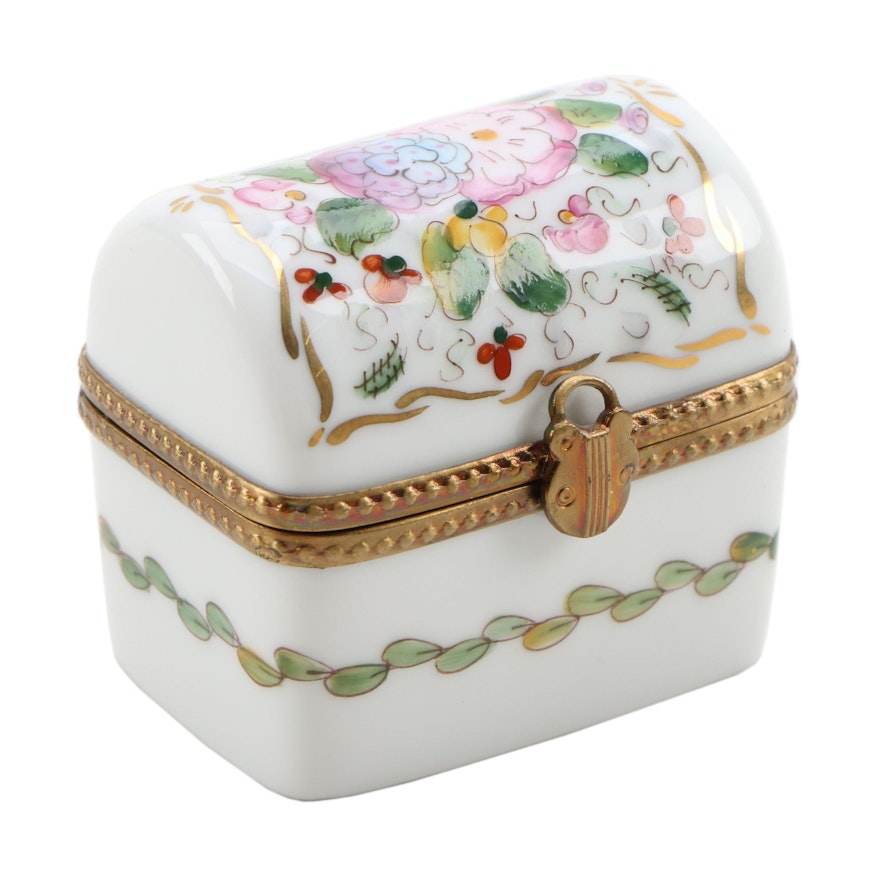 Rochard Hand-Painted Porcelain Floral Dome Top Limoges Box