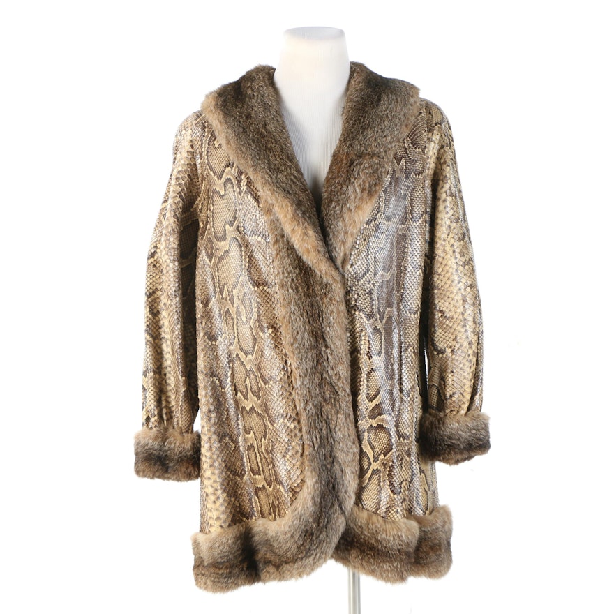 Python Skin Jacket with Rabbit Fur Trim, 1970s Vintage