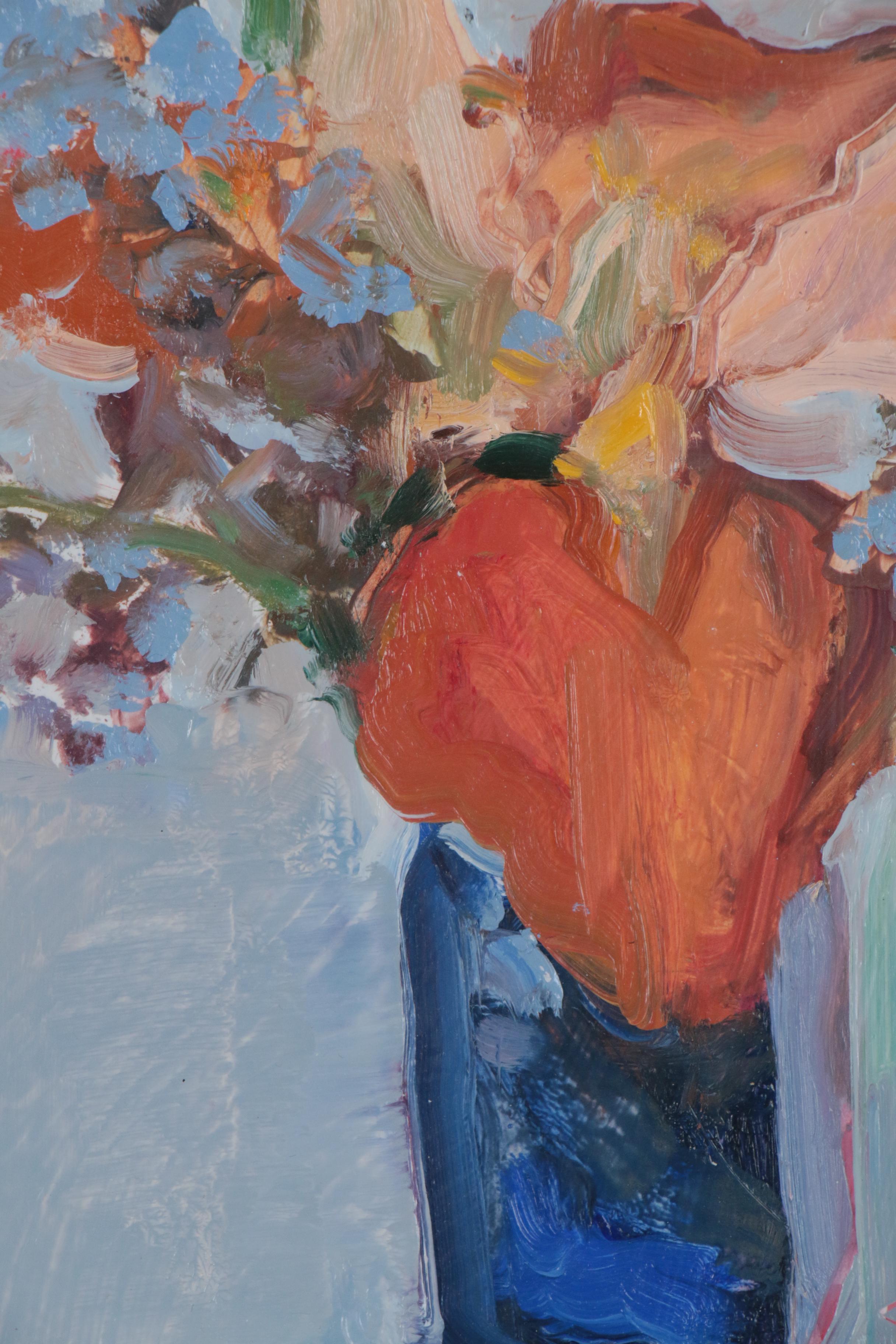 Carolyn Fesenheld Abstract Oil Painting on Plating Card