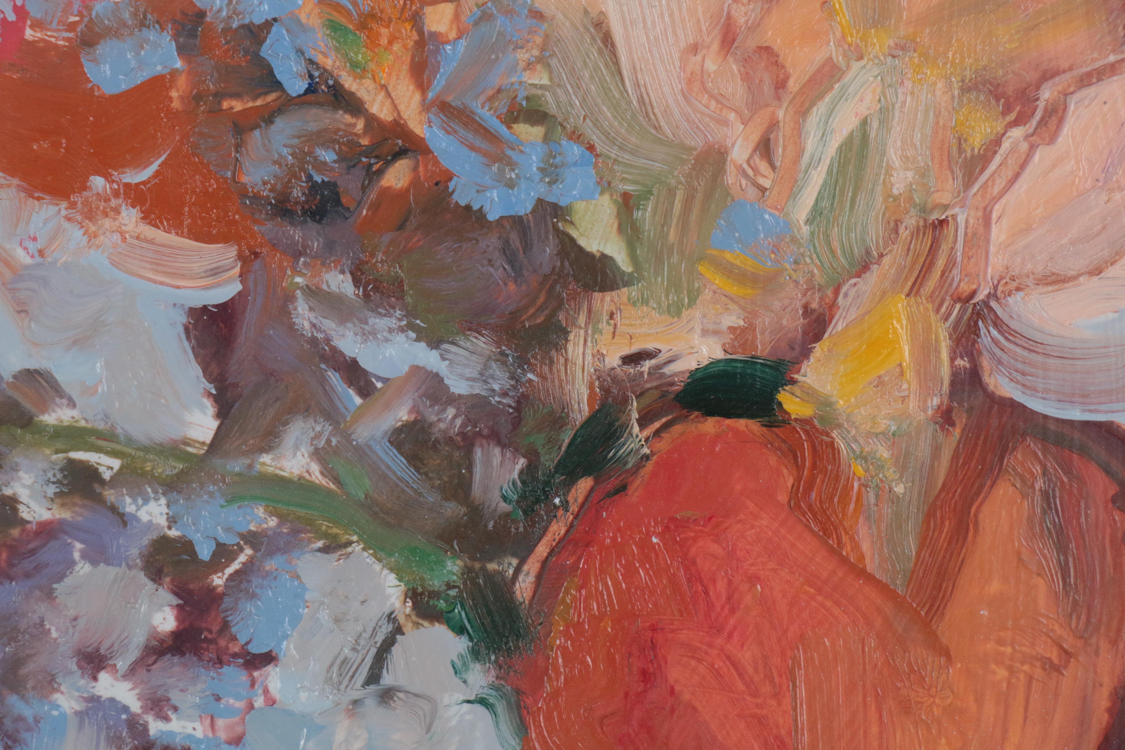 Carolyn Fesenheld Abstract Oil Painting on Plating Card