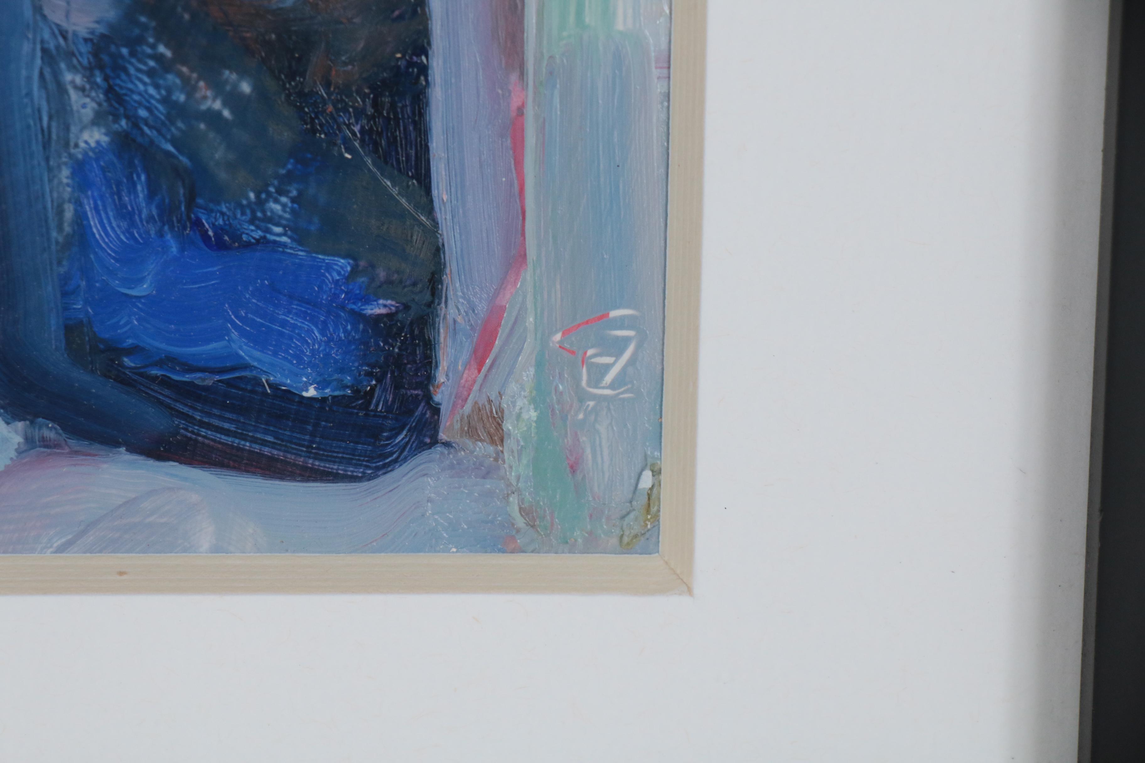 Carolyn Fesenheld Abstract Oil Painting on Plating Card