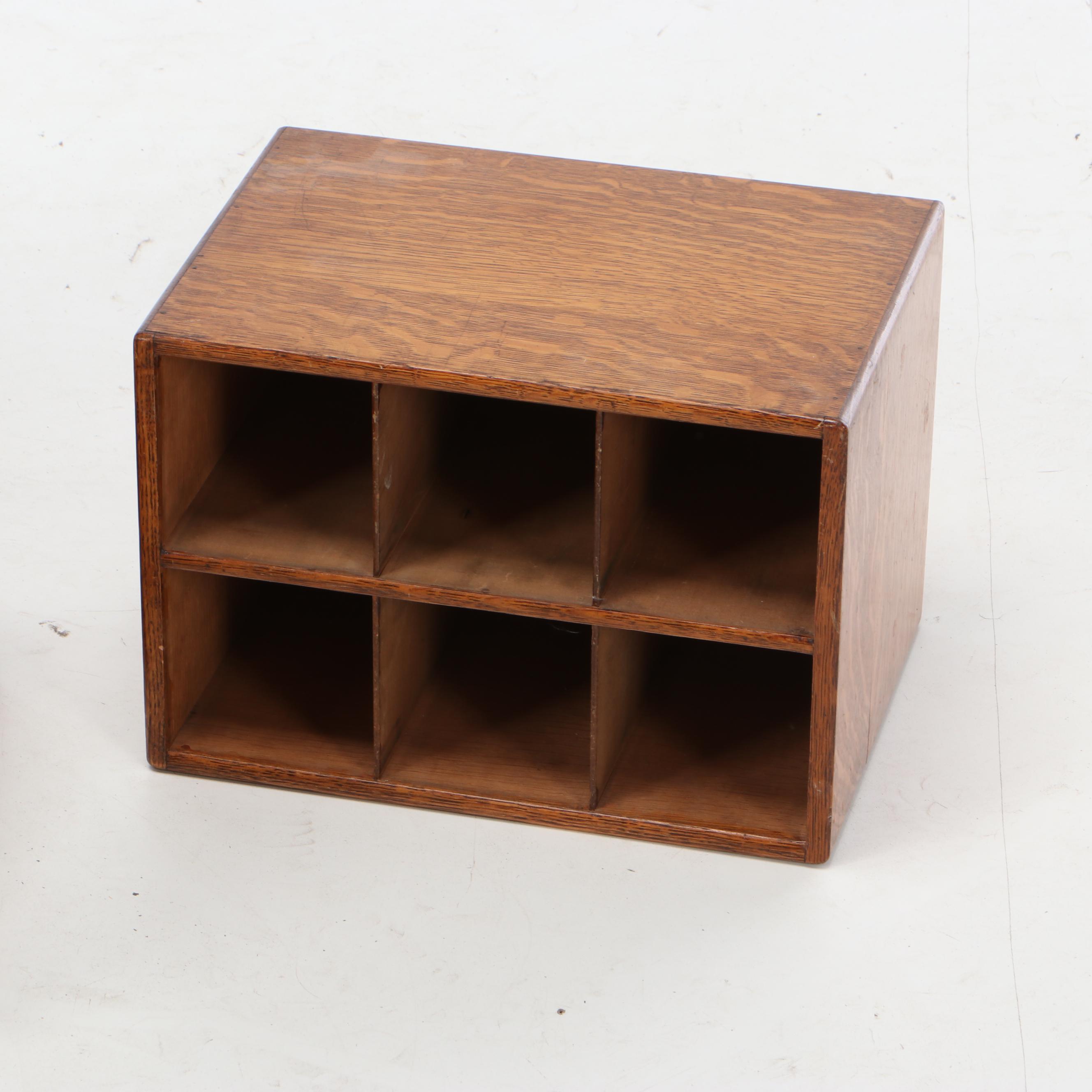 Oak Wood Cubby Hole Boxes, Desk Organizers, and Paper Tray, Vintage