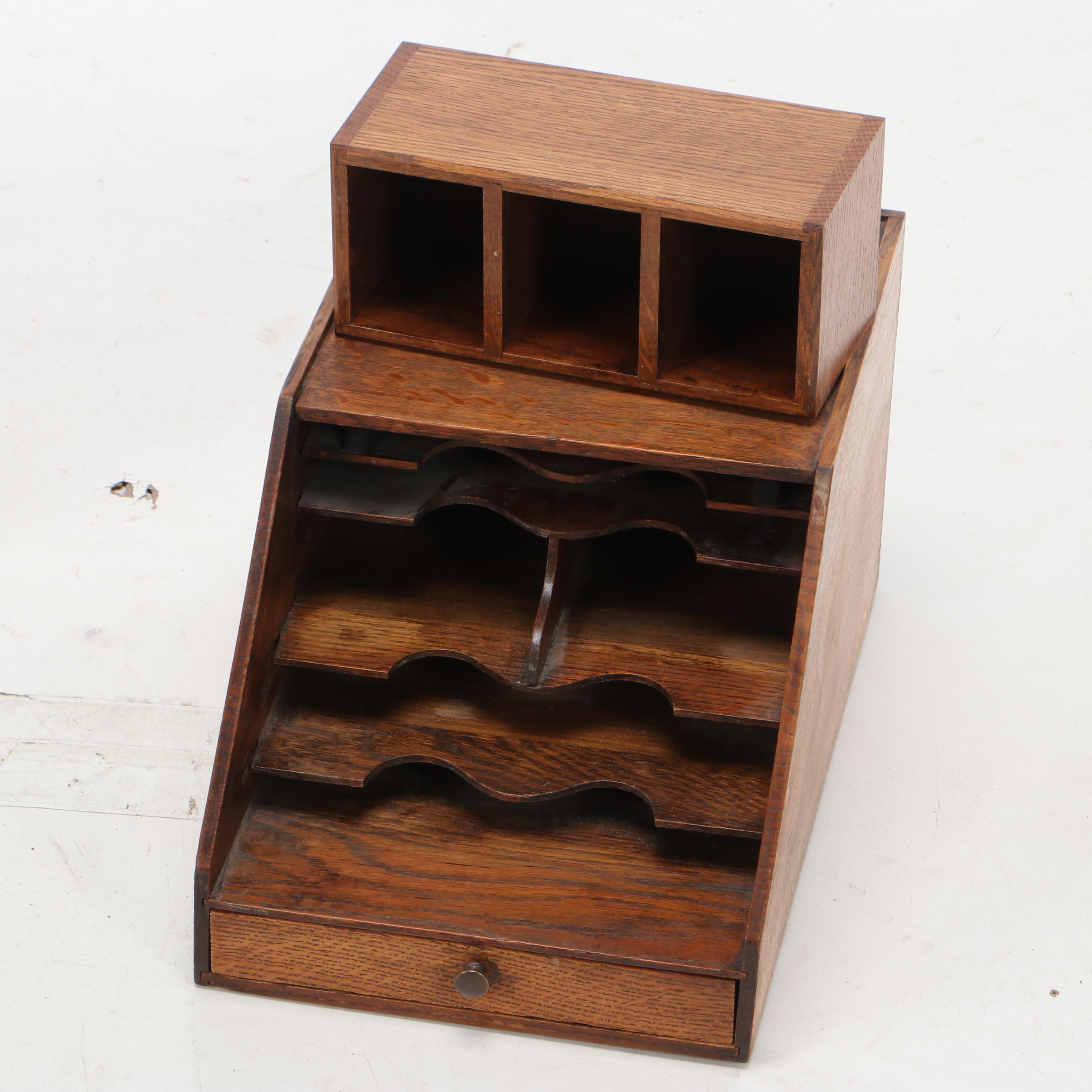 Oak Wood Cubby Hole Boxes, Desk Organizers, and Paper Tray, Vintage