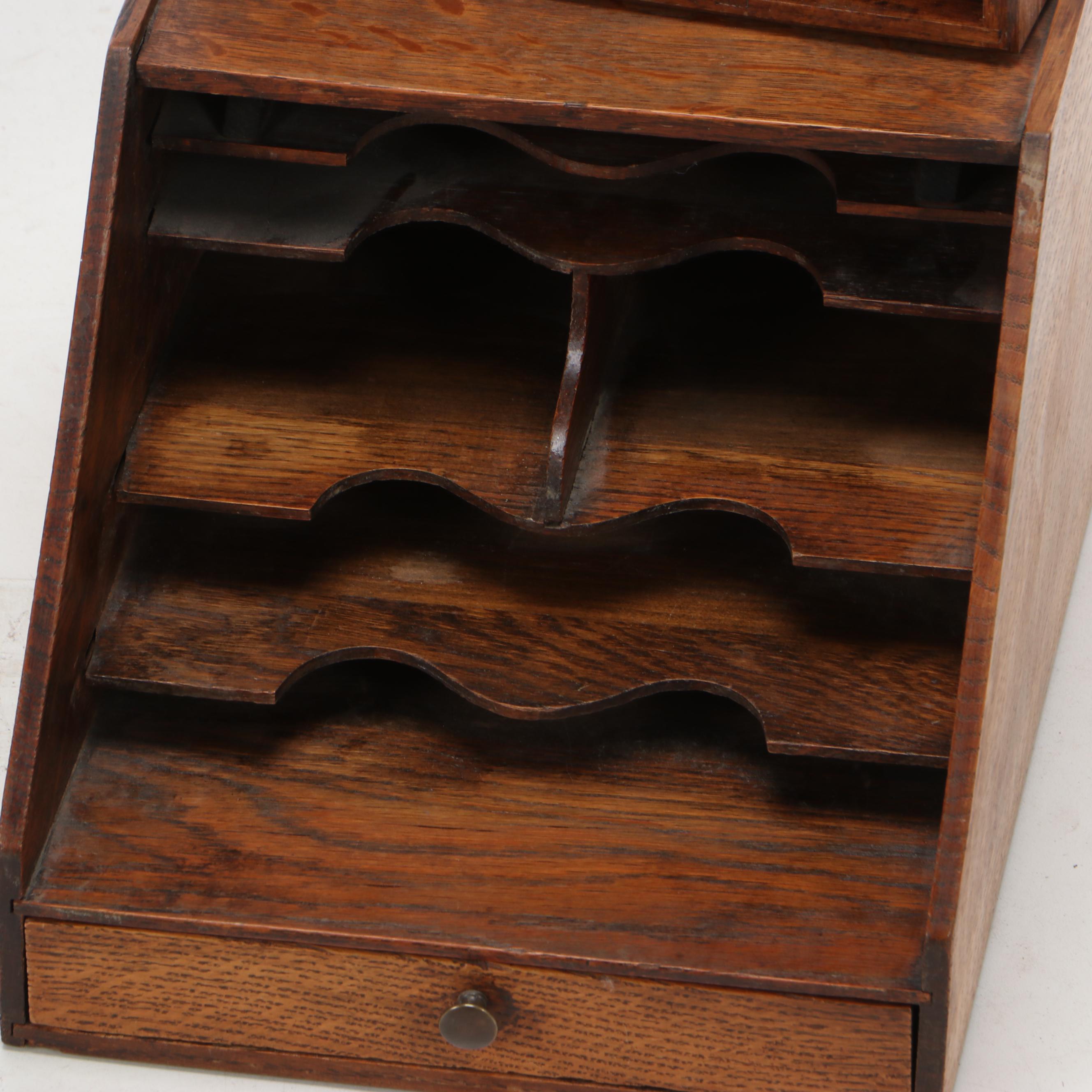 Oak Wood Cubby Hole Boxes, Desk Organizers, and Paper Tray, Vintage