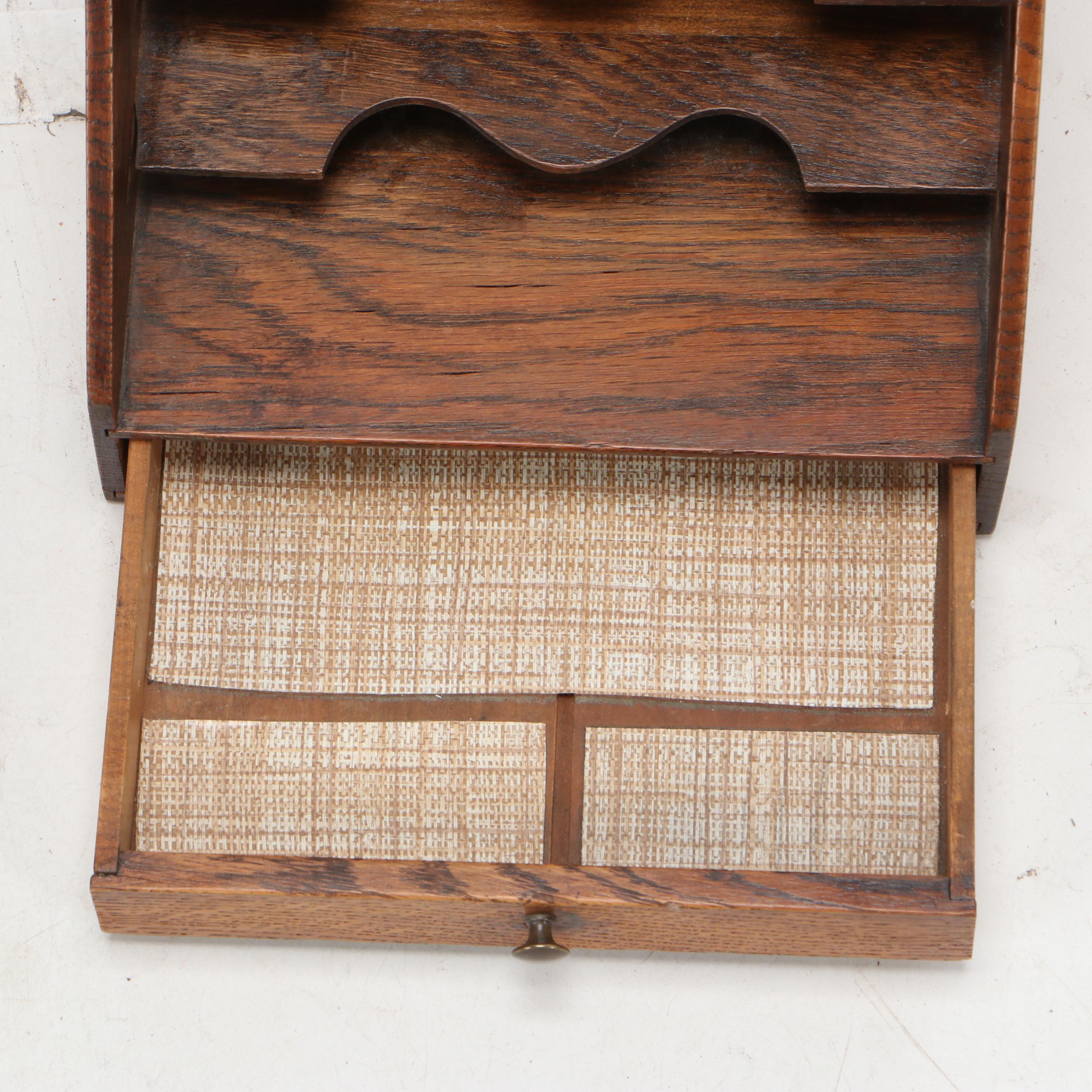 Oak Wood Cubby Hole Boxes, Desk Organizers, and Paper Tray, Vintage