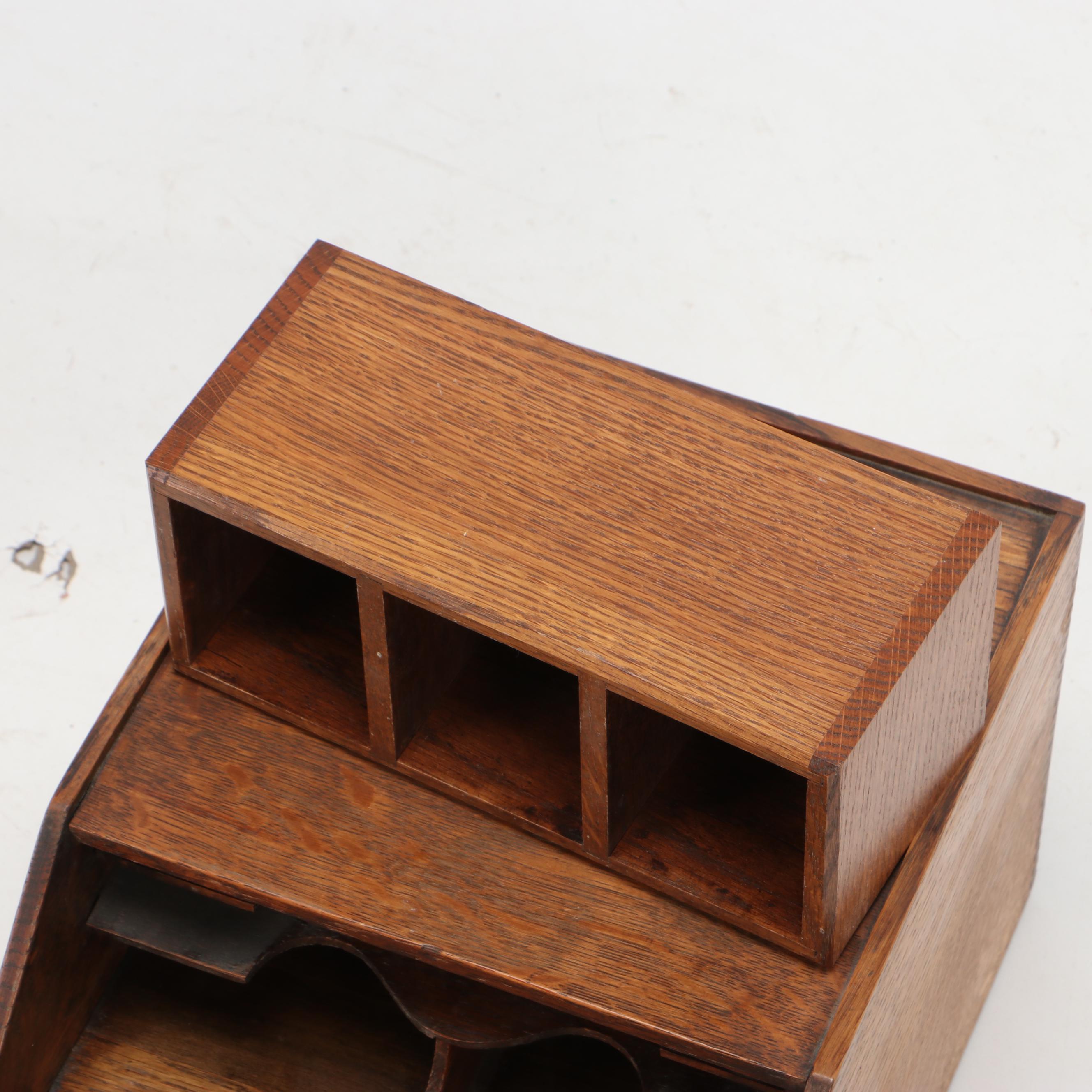 Oak Wood Cubby Hole Boxes, Desk Organizers, and Paper Tray, Vintage