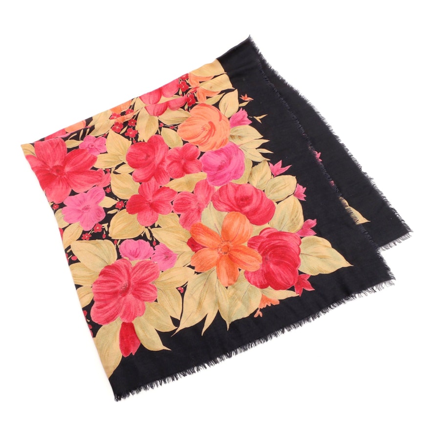 Loro Piana Floral Cashmere and Silk Eyelash Fringe Scarf