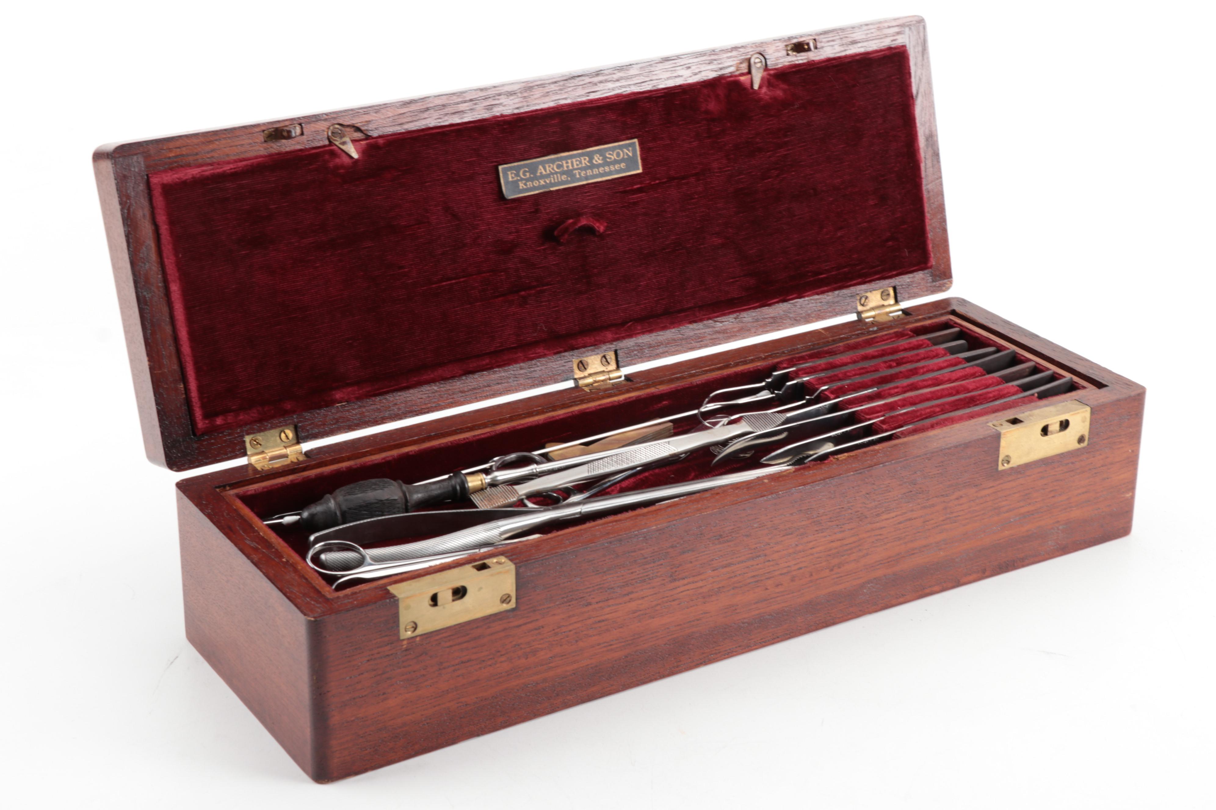 Reenactment Civil War Medical Cases with Surgical Instruments and Accessories