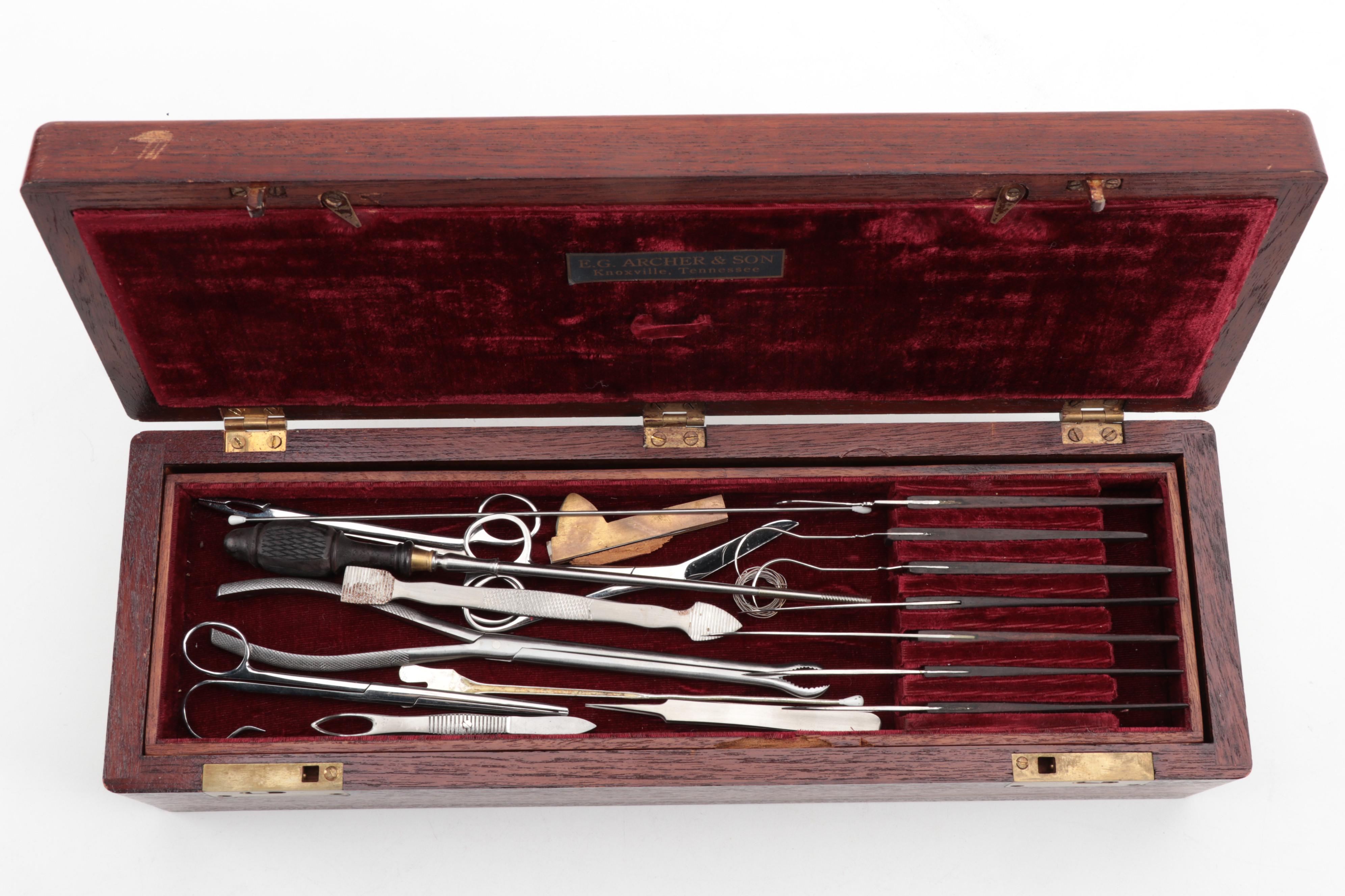 Reenactment Civil War Medical Cases with Surgical Instruments and Accessories