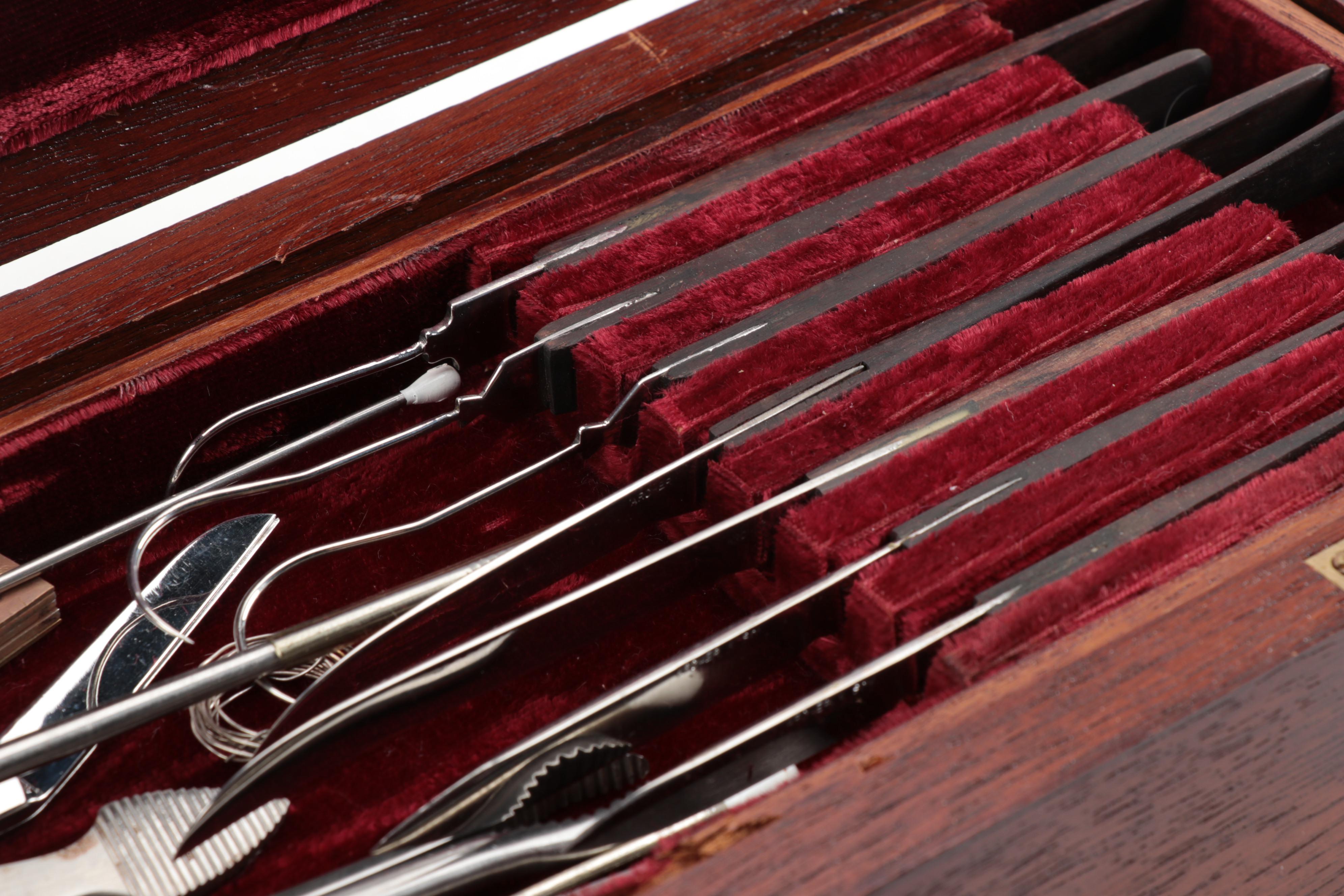 Reenactment Civil War Medical Cases with Surgical Instruments and Accessories