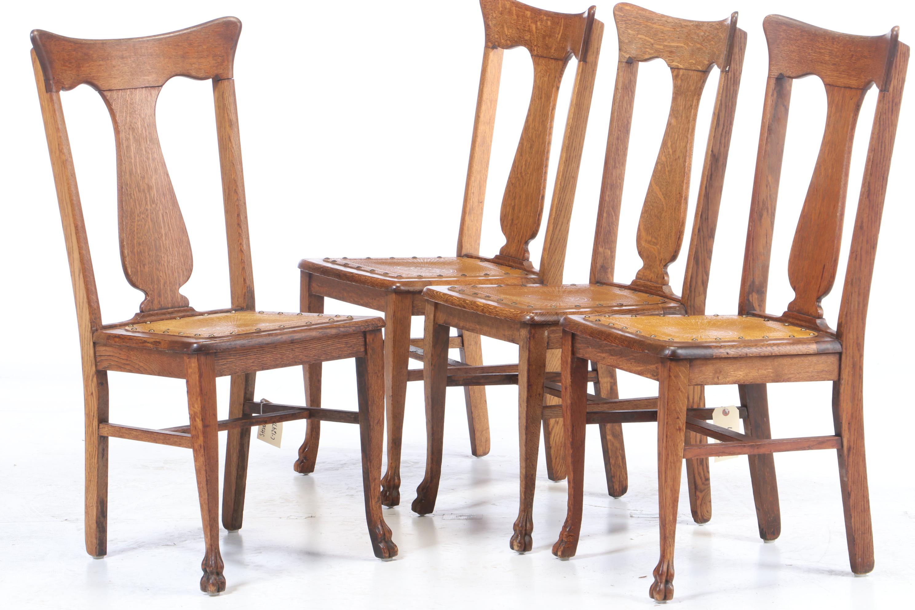 H.C. Niemann & Co. Cherry Dining Table Plus Four Late Victorian Oak Side Chairs