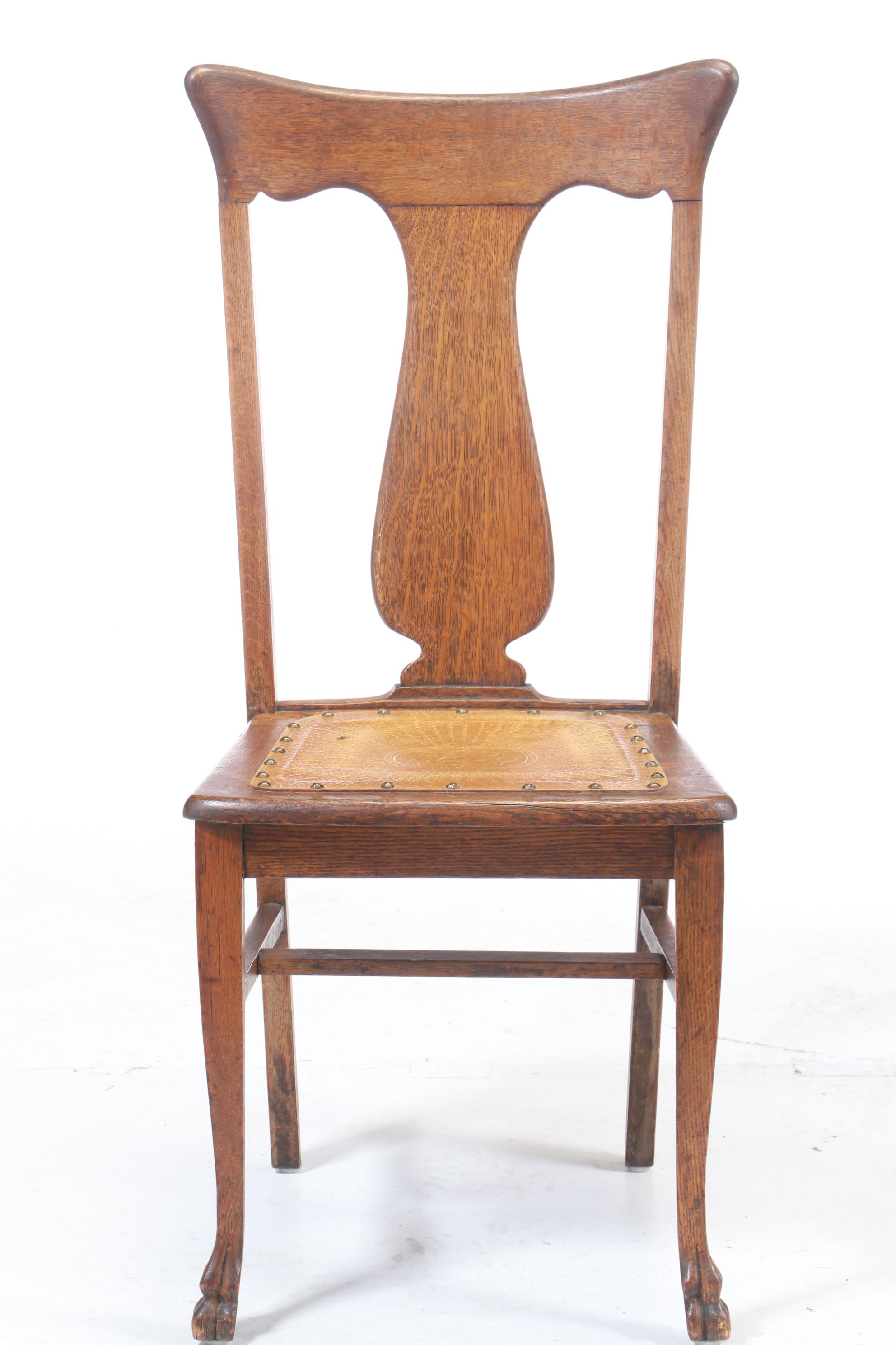 H.C. Niemann & Co. Cherry Dining Table Plus Four Late Victorian Oak Side Chairs