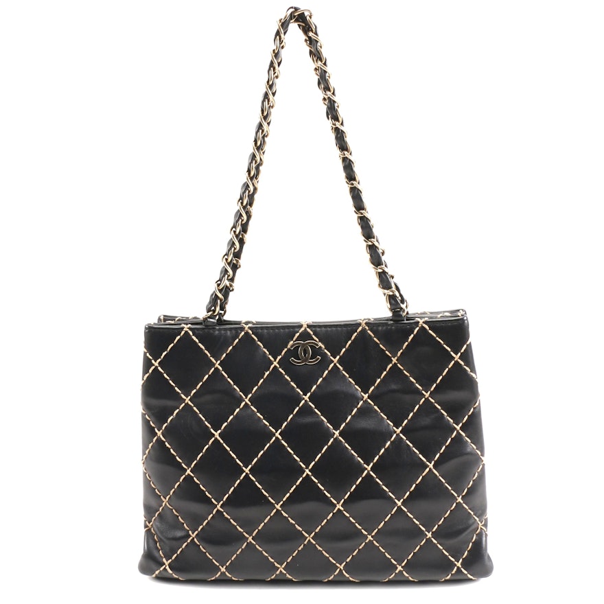 Chanel Wild Stitch CC Leather Tote in Black with Diamond Contrast Stitching