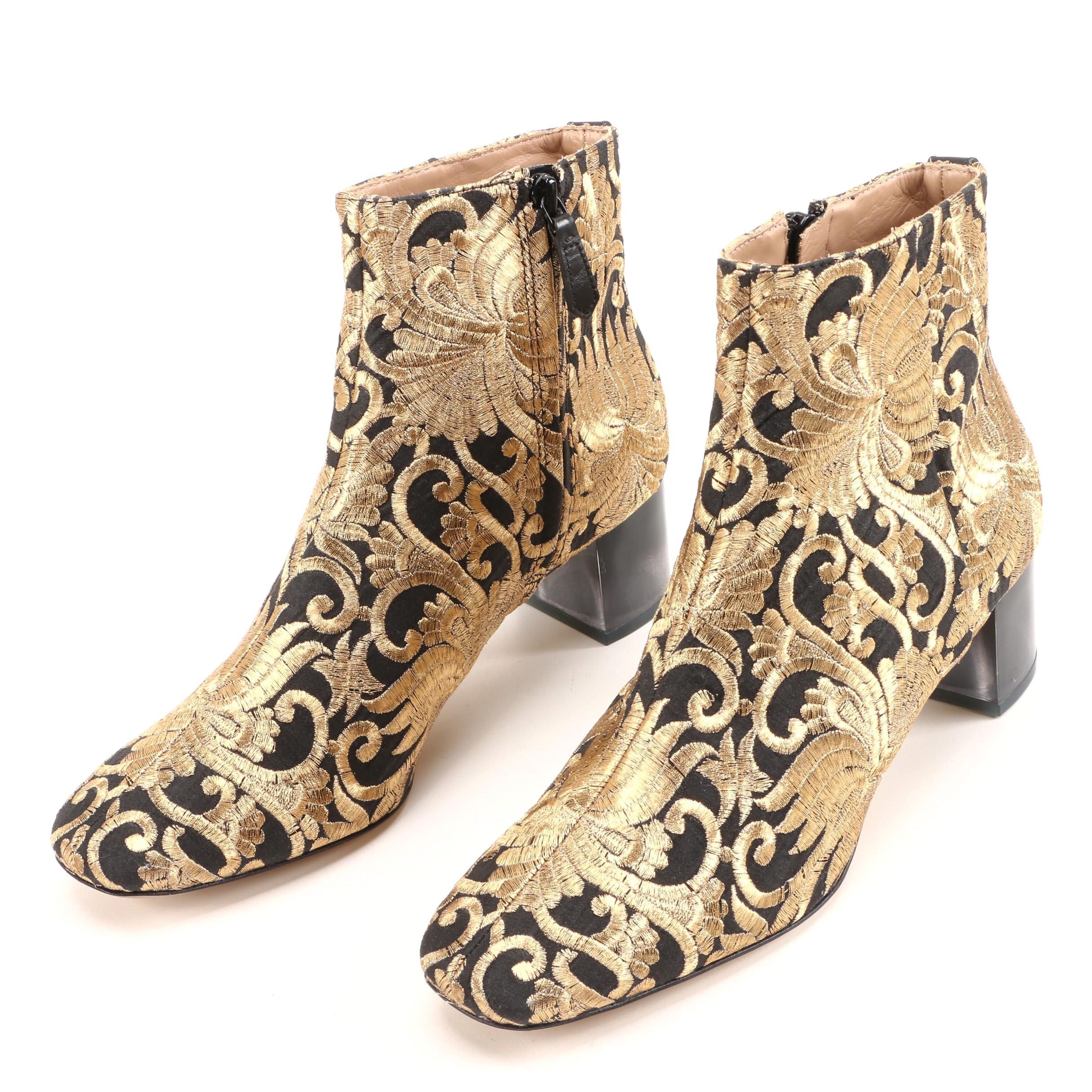 Tory Burch Carlotta Nayan Booties in Black with Metallic Gold Brocade