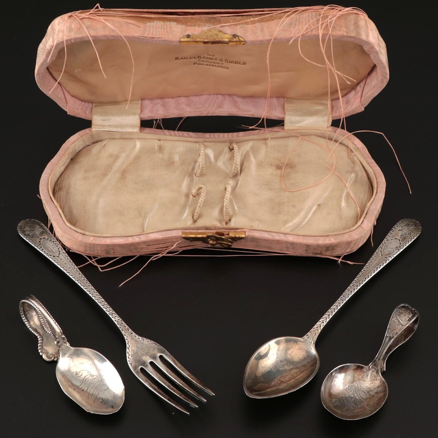 Sterling Silver Flatware and Baby Spoons with Bailey, Banks & Biddle Silk Case
