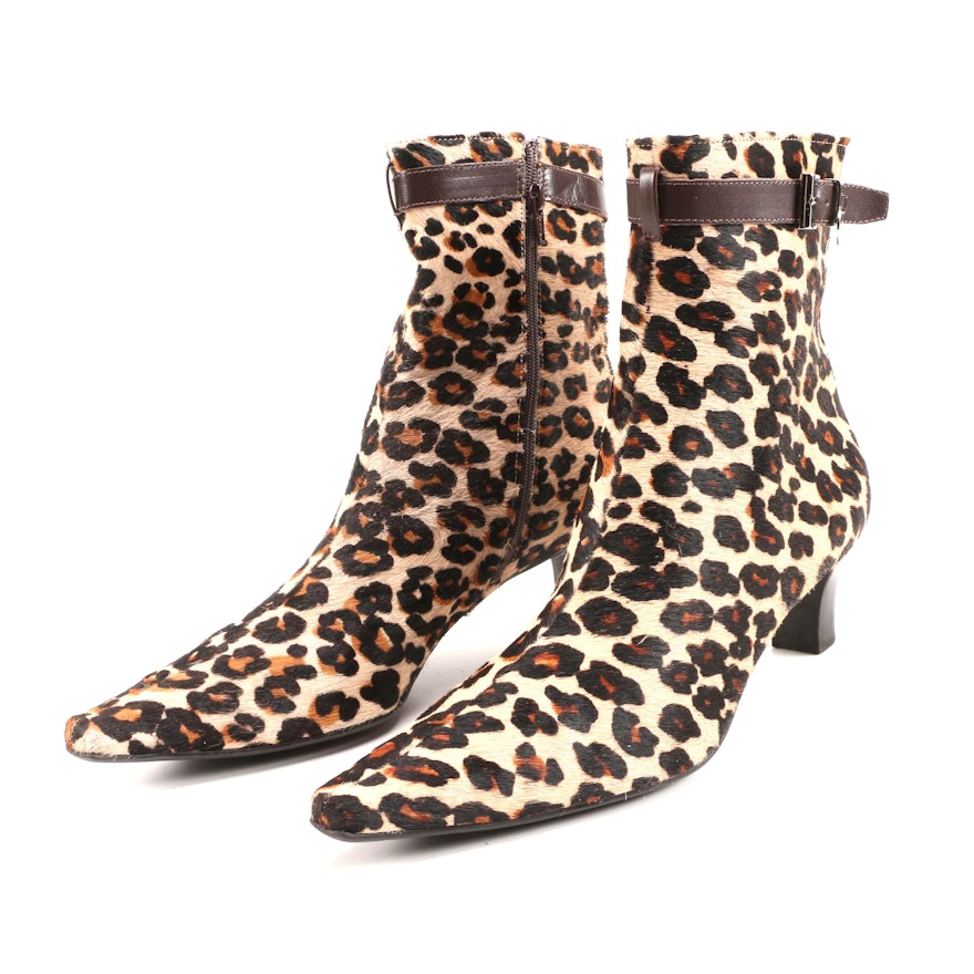 Franco Sarto Leopard Print Dyed Pony Hair Booties with Leather Buckled Bands