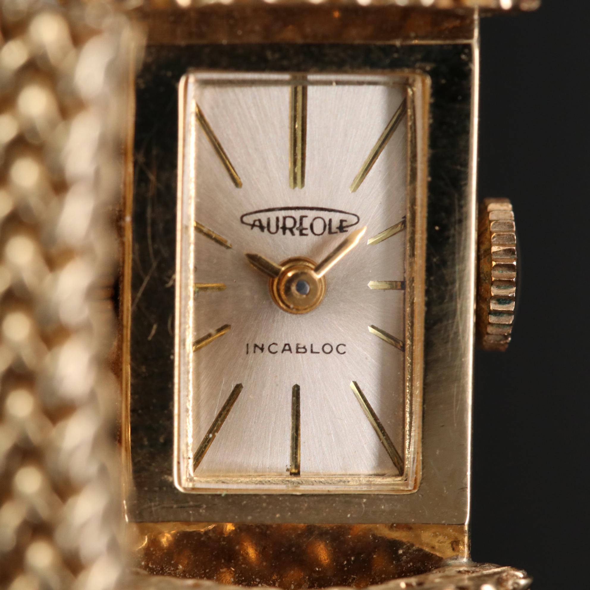 Hidden Dial Swiss Aureole 14K Yellow Gold Stem Wind Watch, Vintage