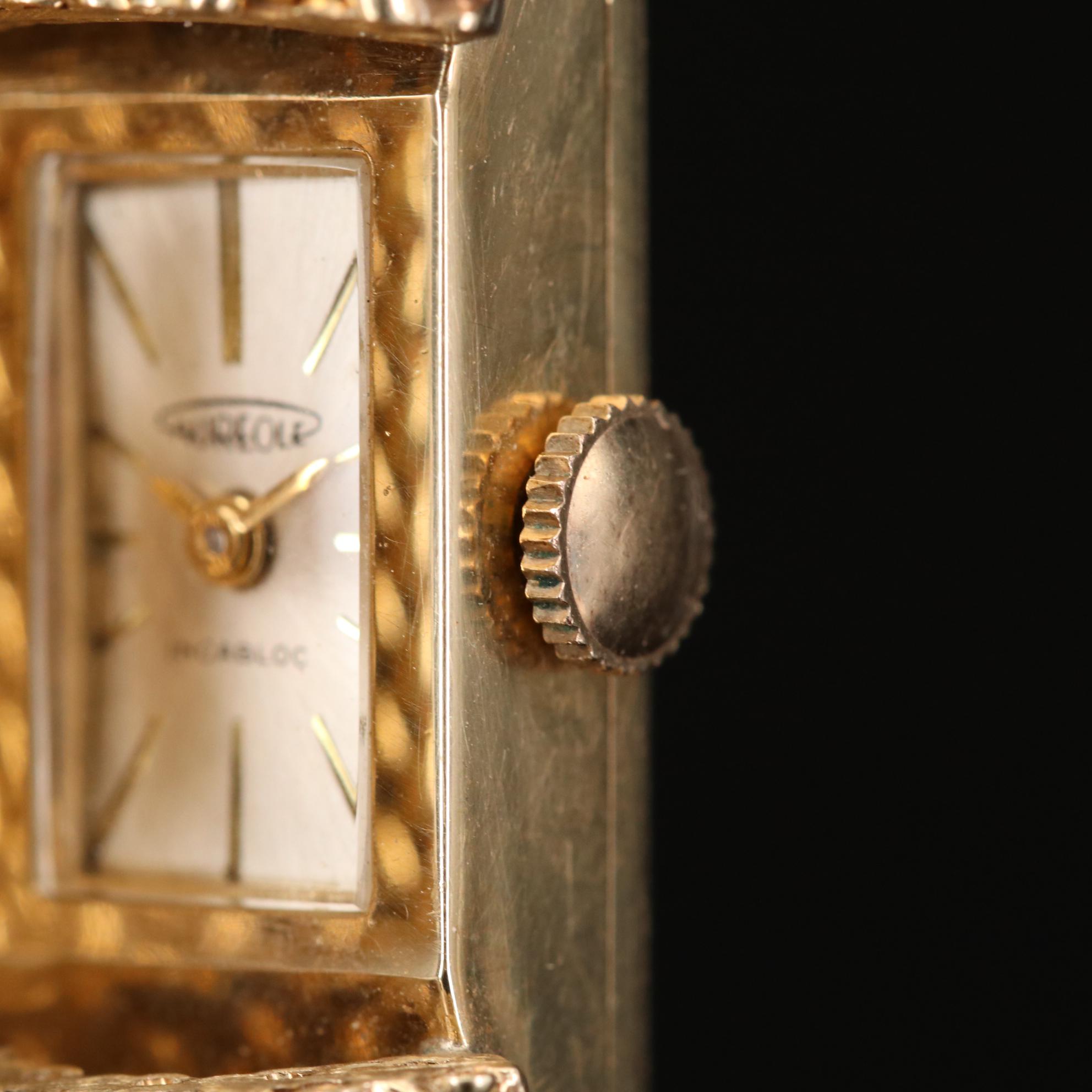 Hidden Dial Swiss Aureole 14K Yellow Gold Stem Wind Watch, Vintage