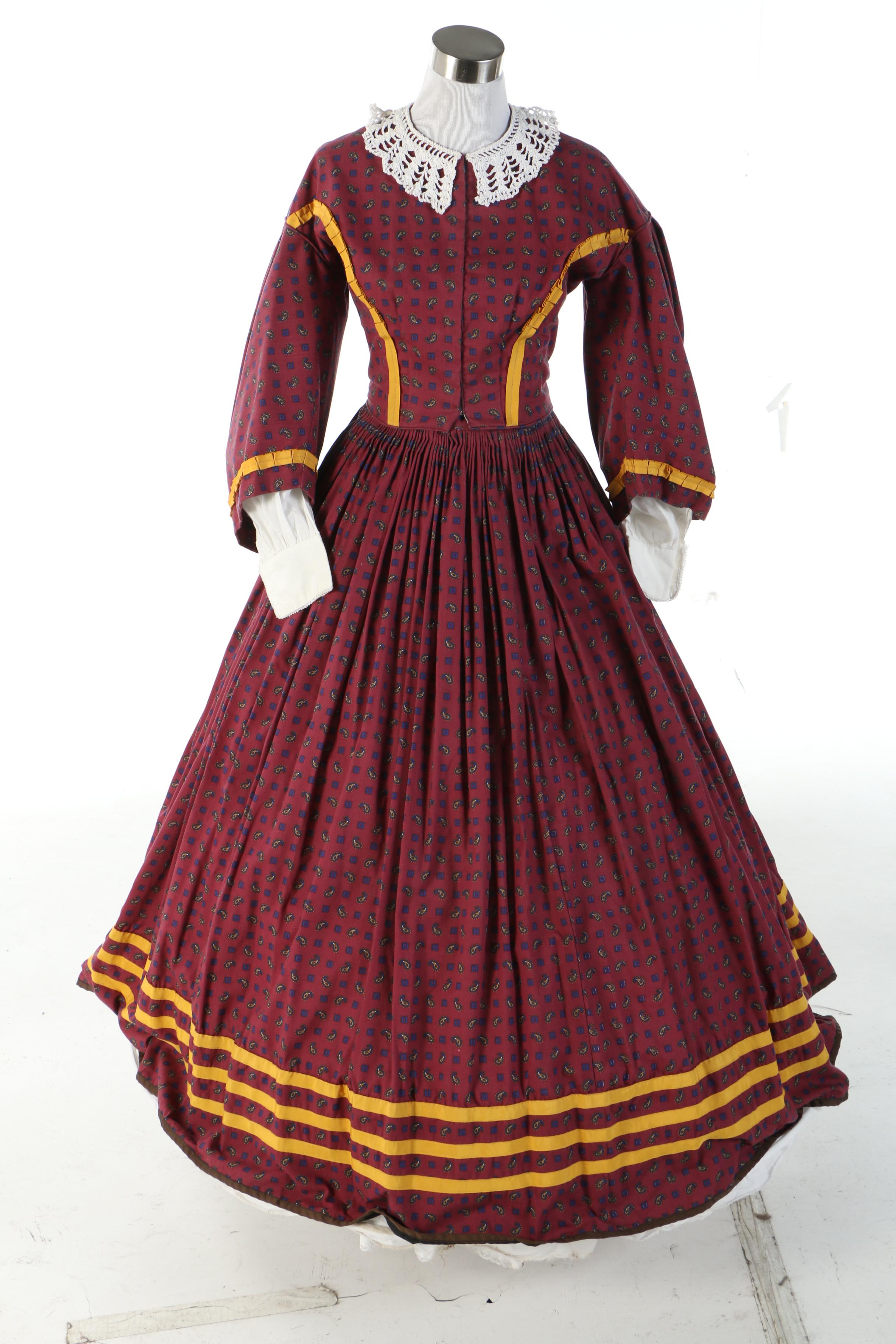 Reenactment Civil War Day Dresses with Hoop Skirt