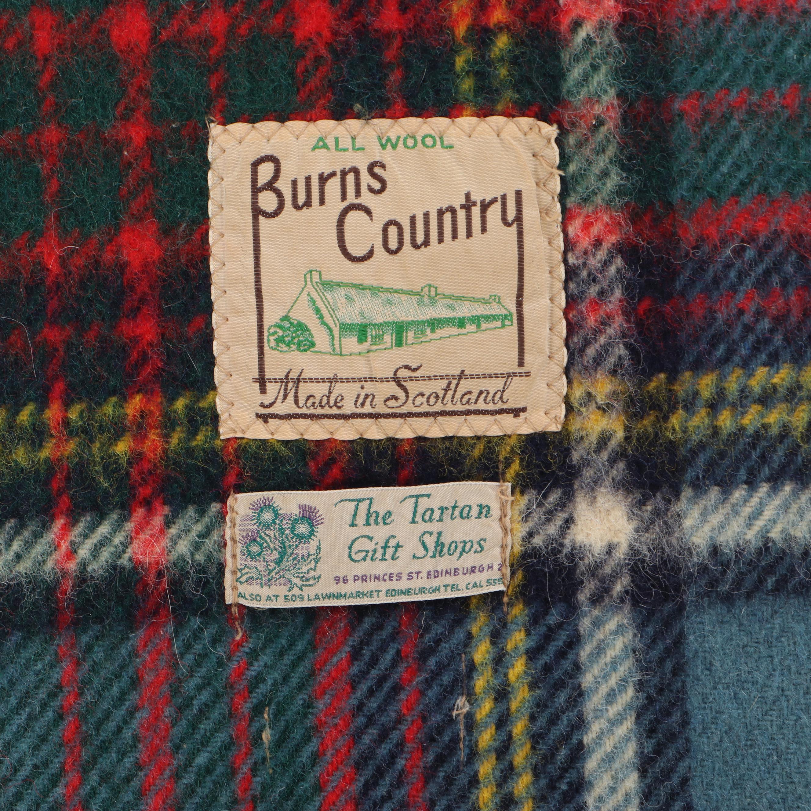 Scottish Burns Country Tartan Plaid Wool Blanket With Mohair Scarf, Vintage