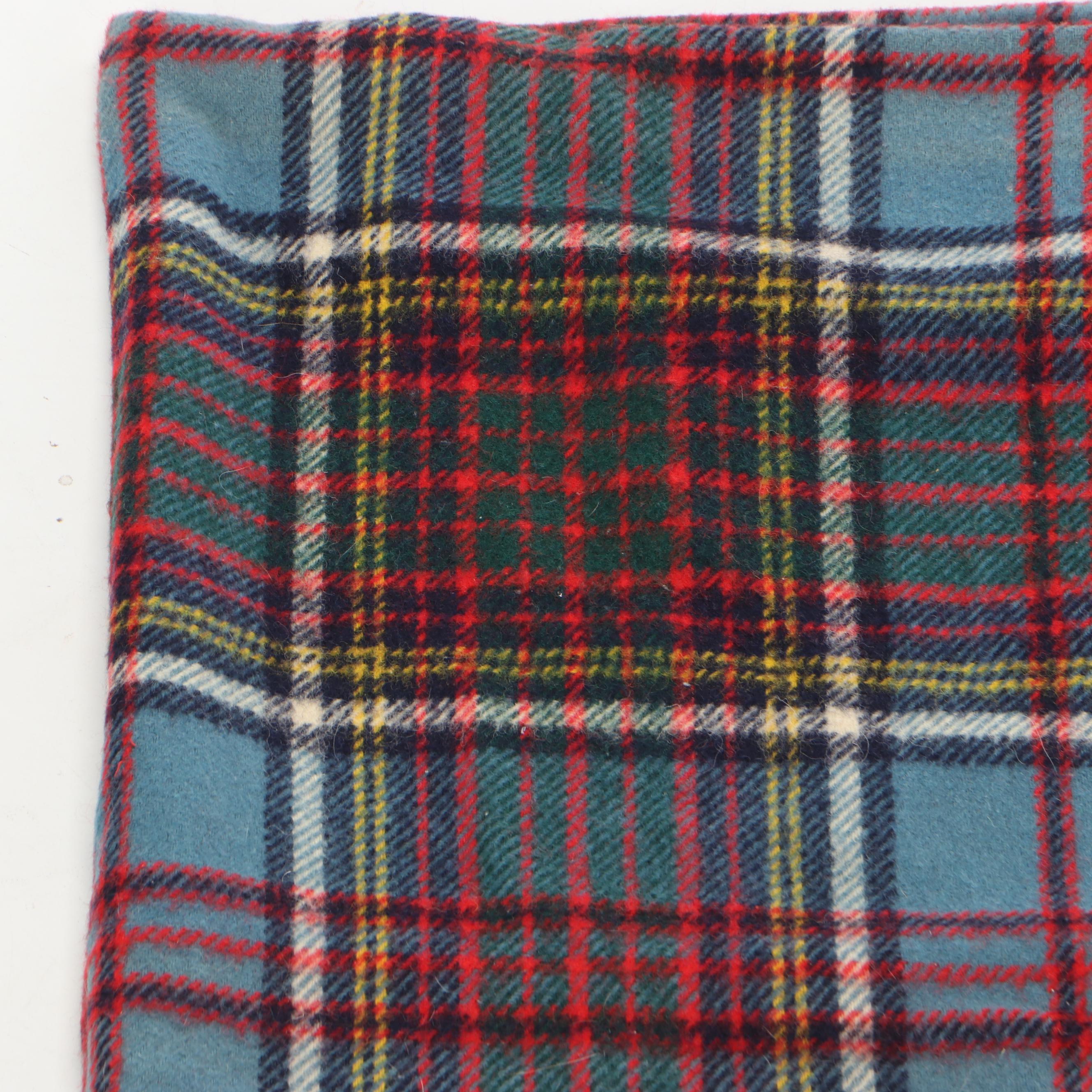 Scottish Burns Country Tartan Plaid Wool Blanket With Mohair Scarf, Vintage