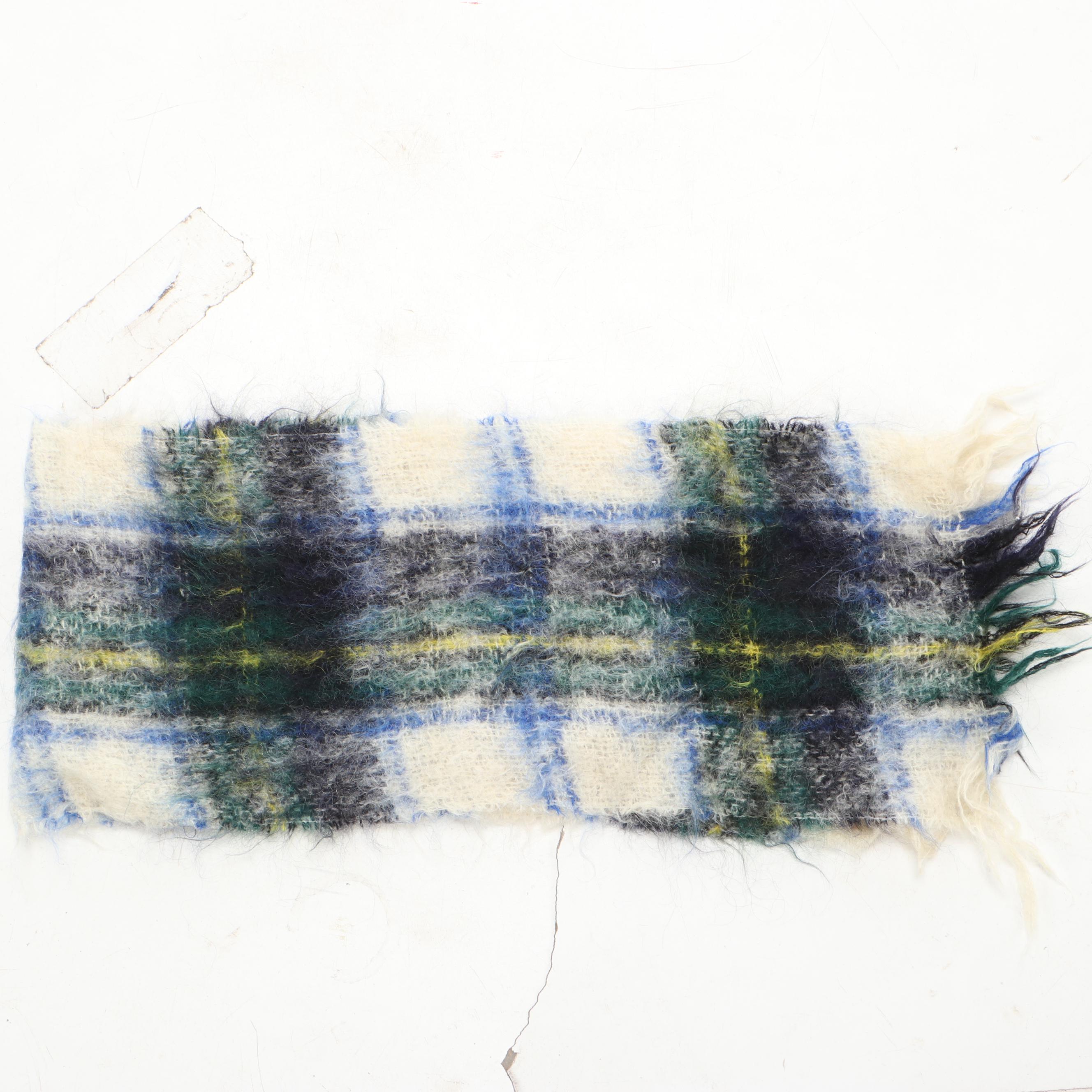 Scottish Burns Country Tartan Plaid Wool Blanket With Mohair Scarf, Vintage