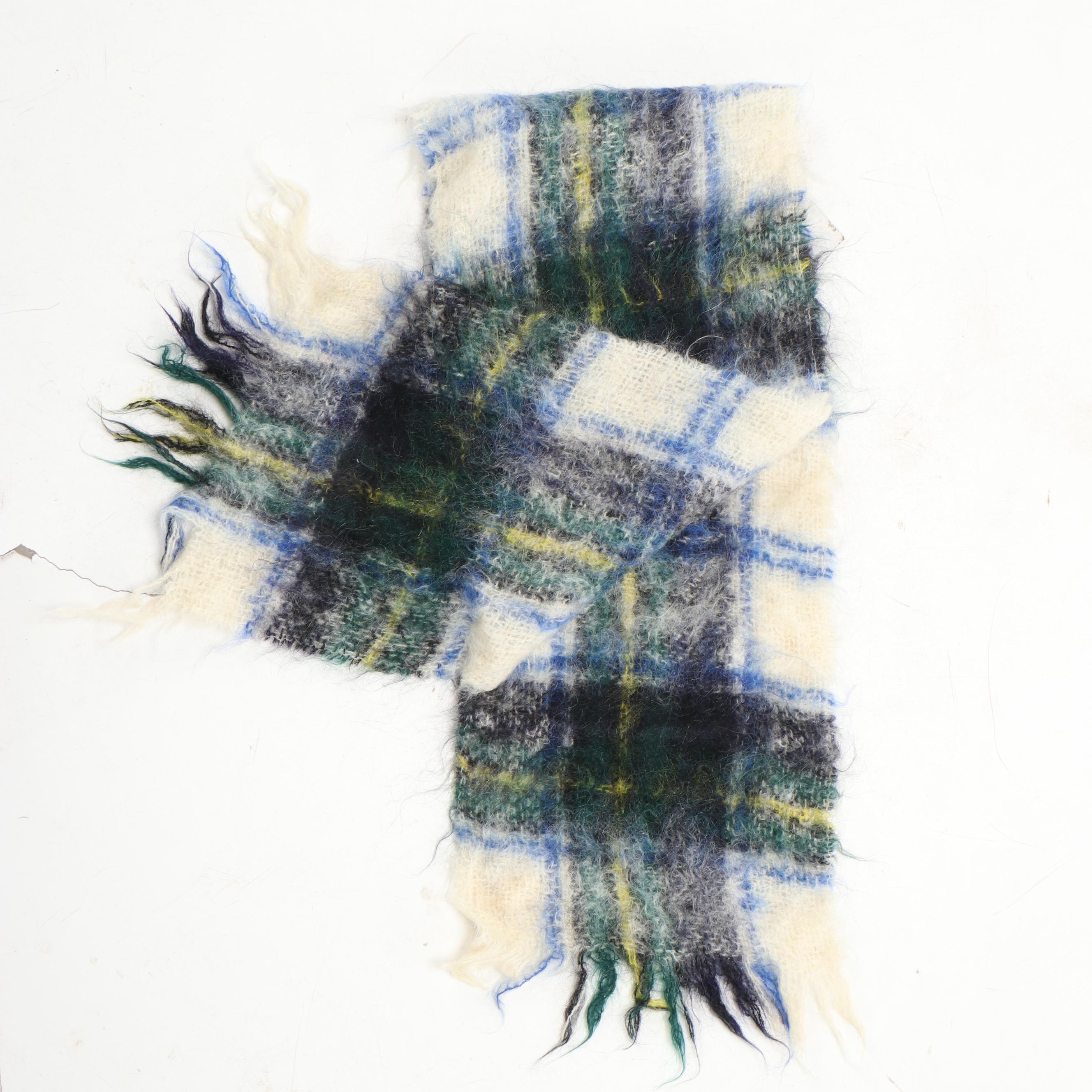 Scottish Burns Country Tartan Plaid Wool Blanket With Mohair Scarf, Vintage