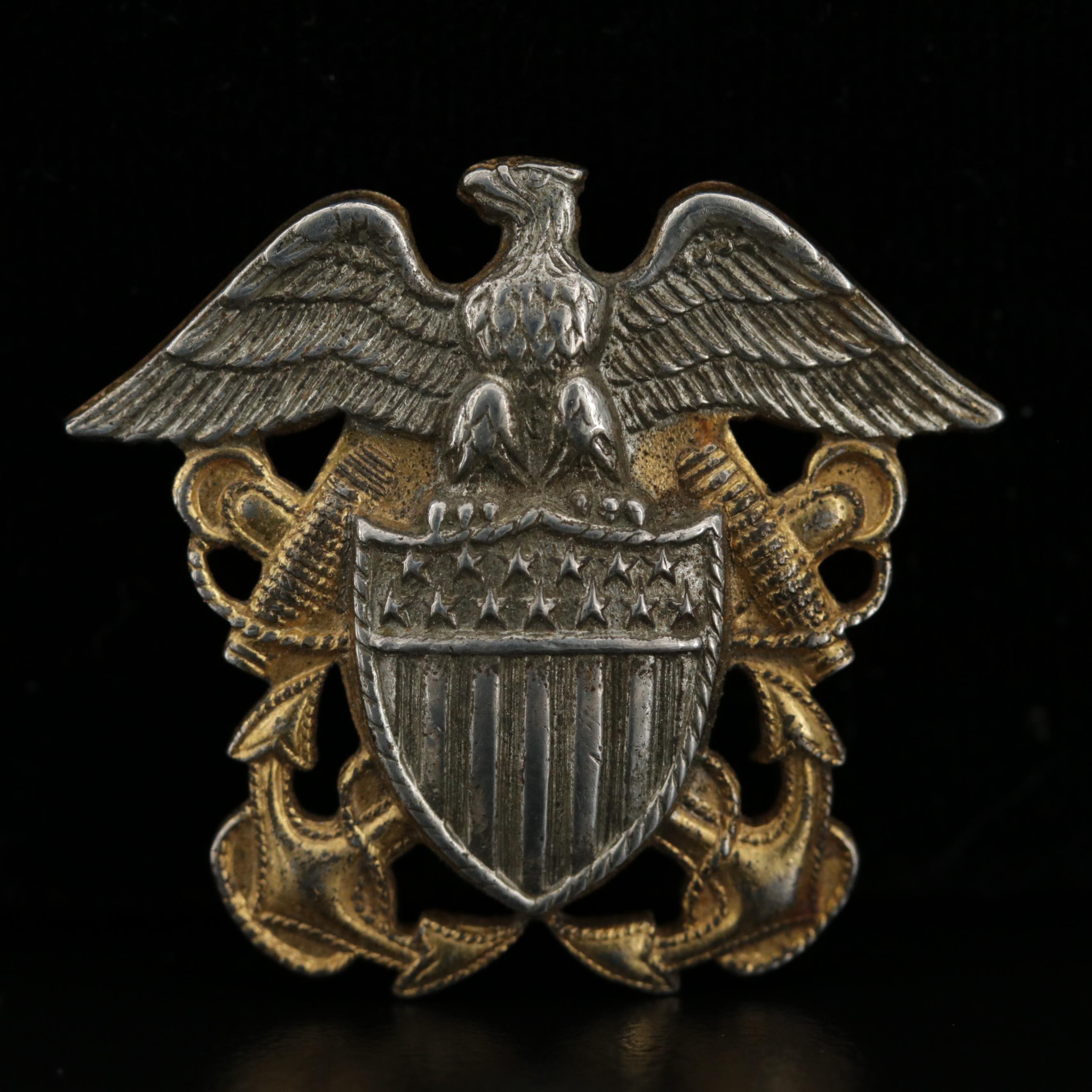 Vintage Sterling WWII US Navy Eagle Shield Pin