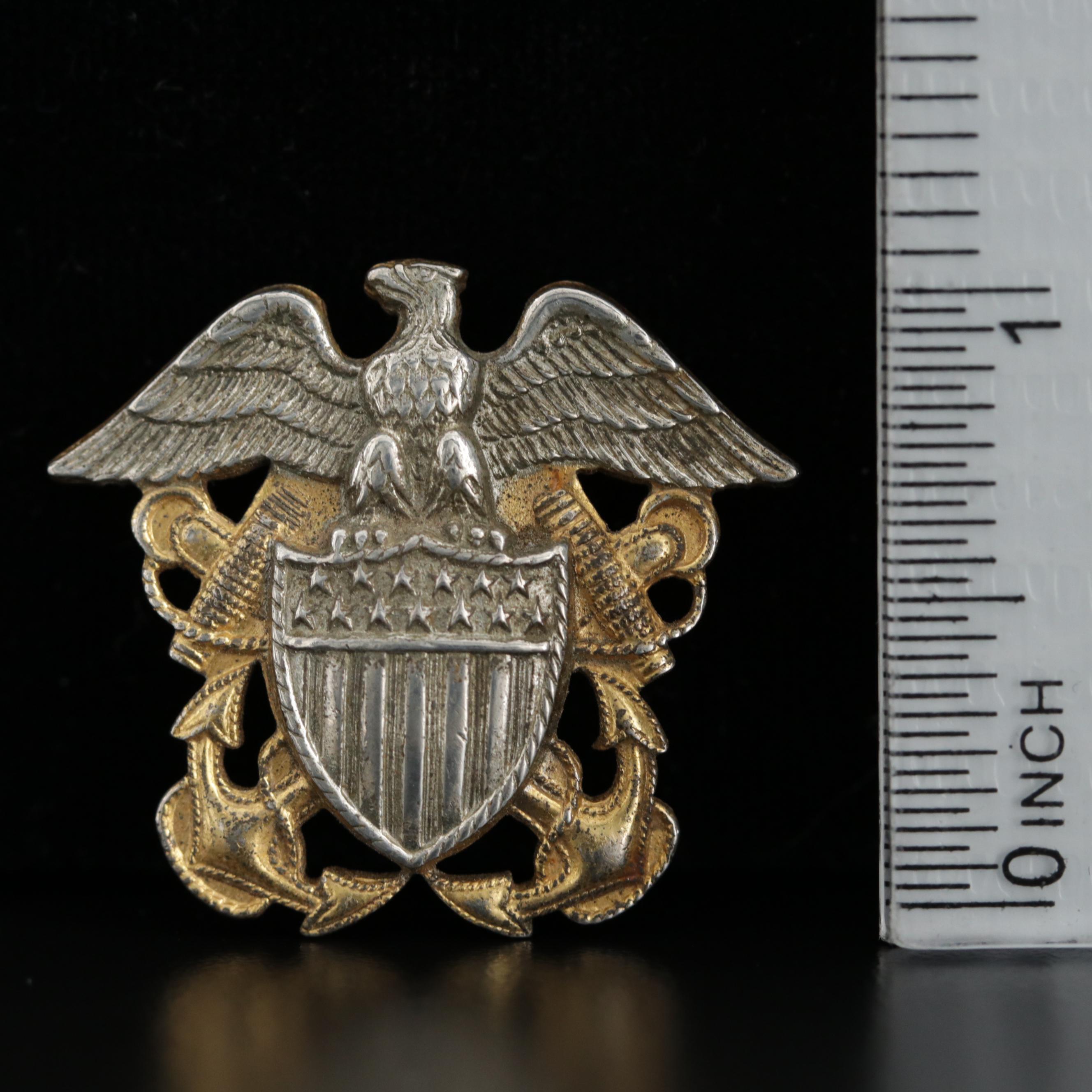 Vintage Sterling WWII US Navy Eagle Shield Pin