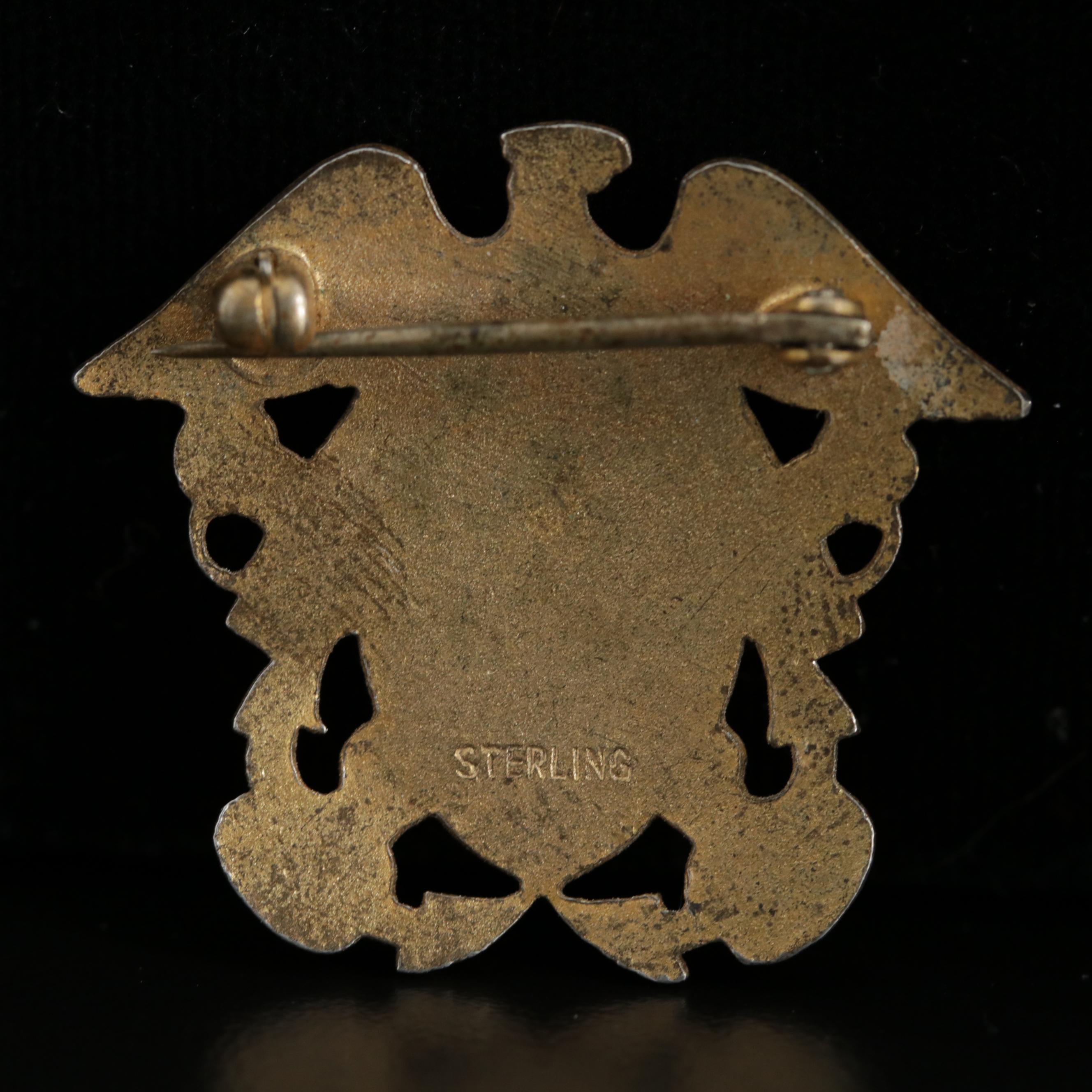 Vintage Sterling WWII US Navy Eagle Shield Pin